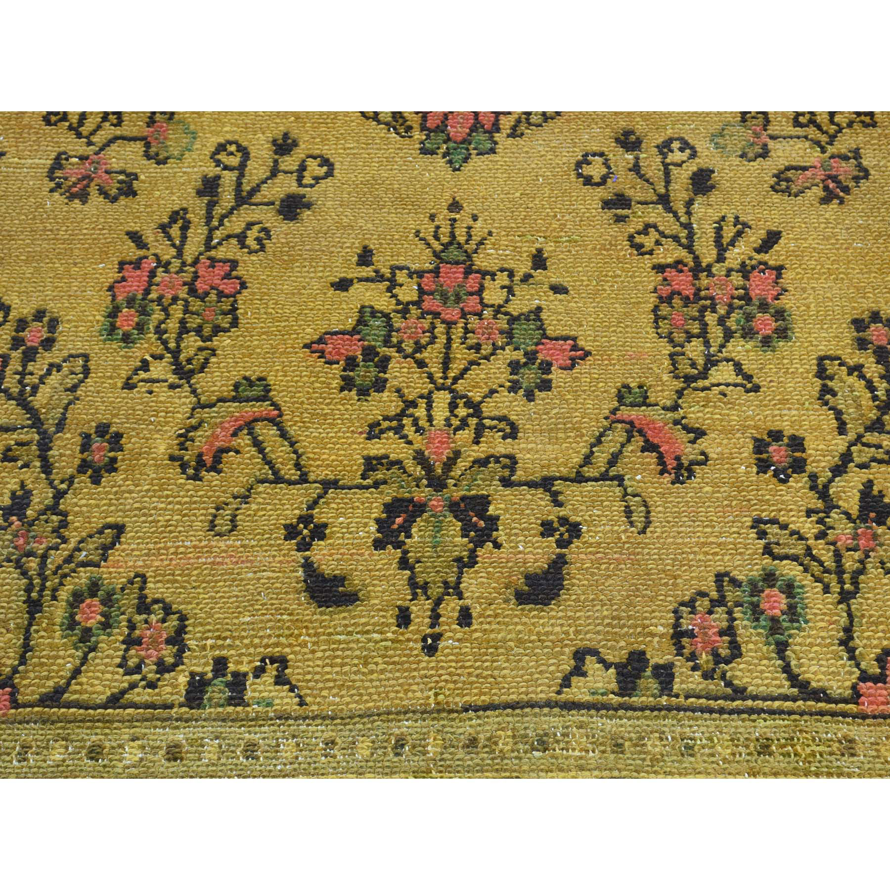 6-6 x9-10  Hand Knotted Gold Cast Overdyed Persian Bibikabad Vintage Rug 