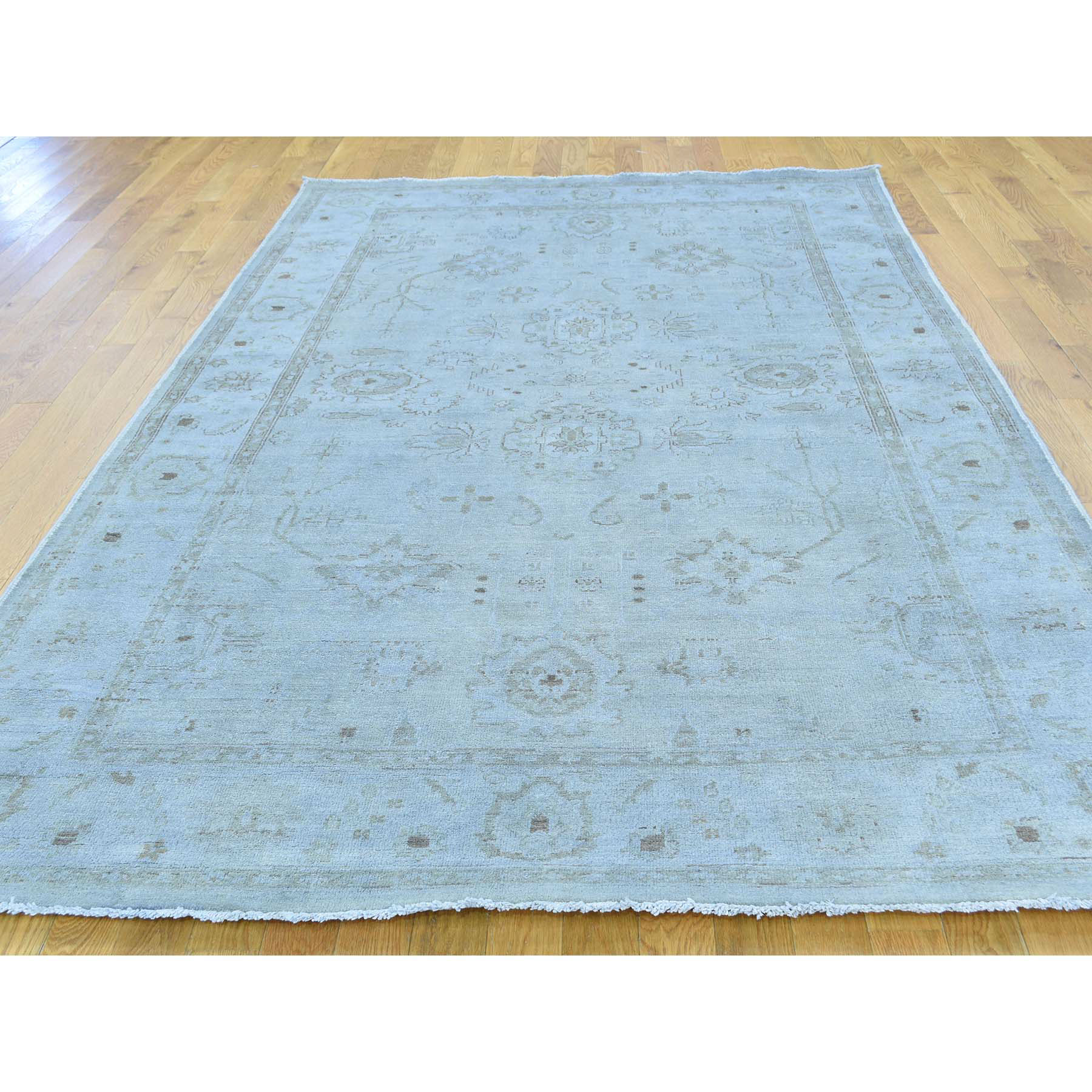5-10 x8-9  Silver Wash Peshawar Hand Knotted Pure Wool Oriental Rug 