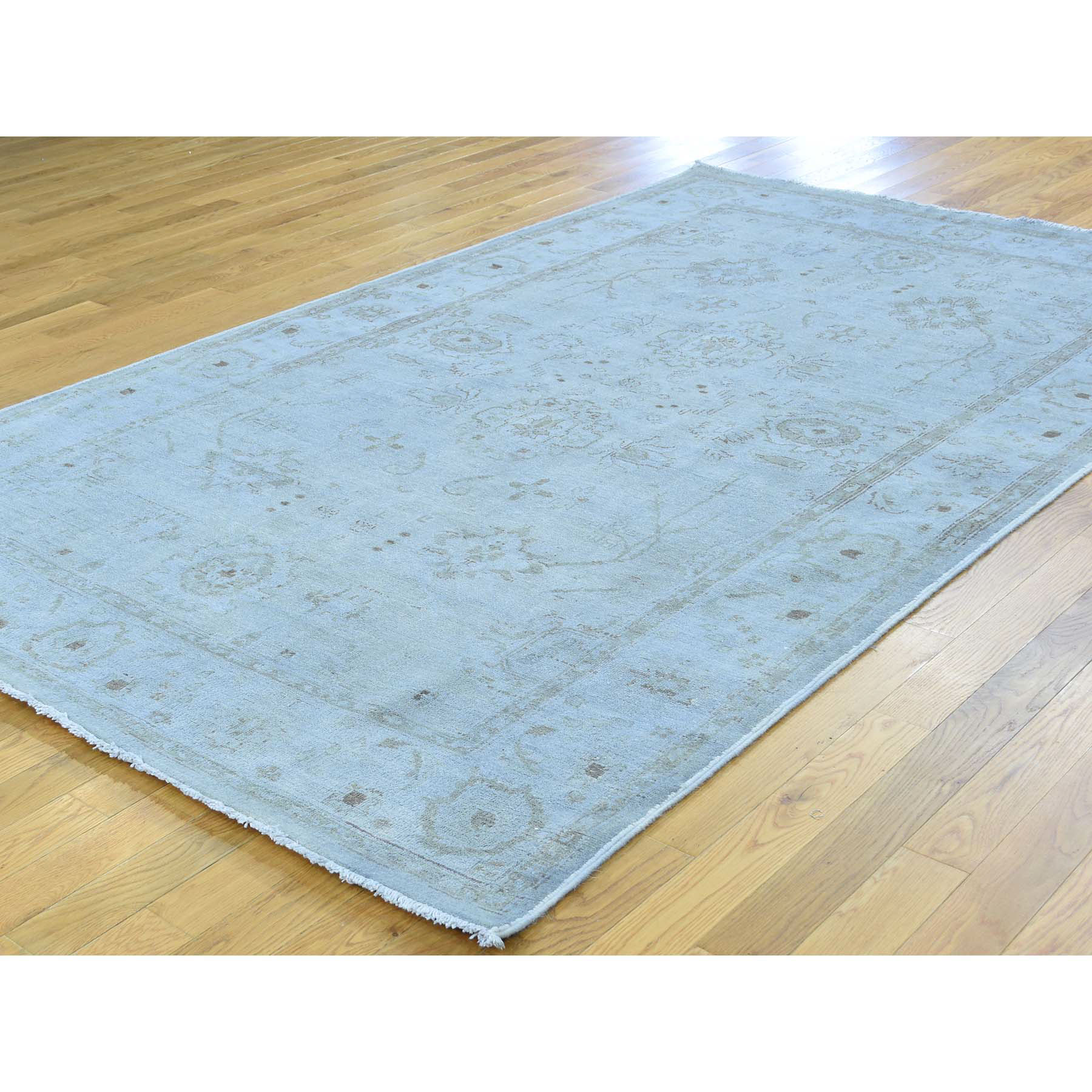 5-10 x8-9  Silver Wash Peshawar Hand Knotted Pure Wool Oriental Rug 