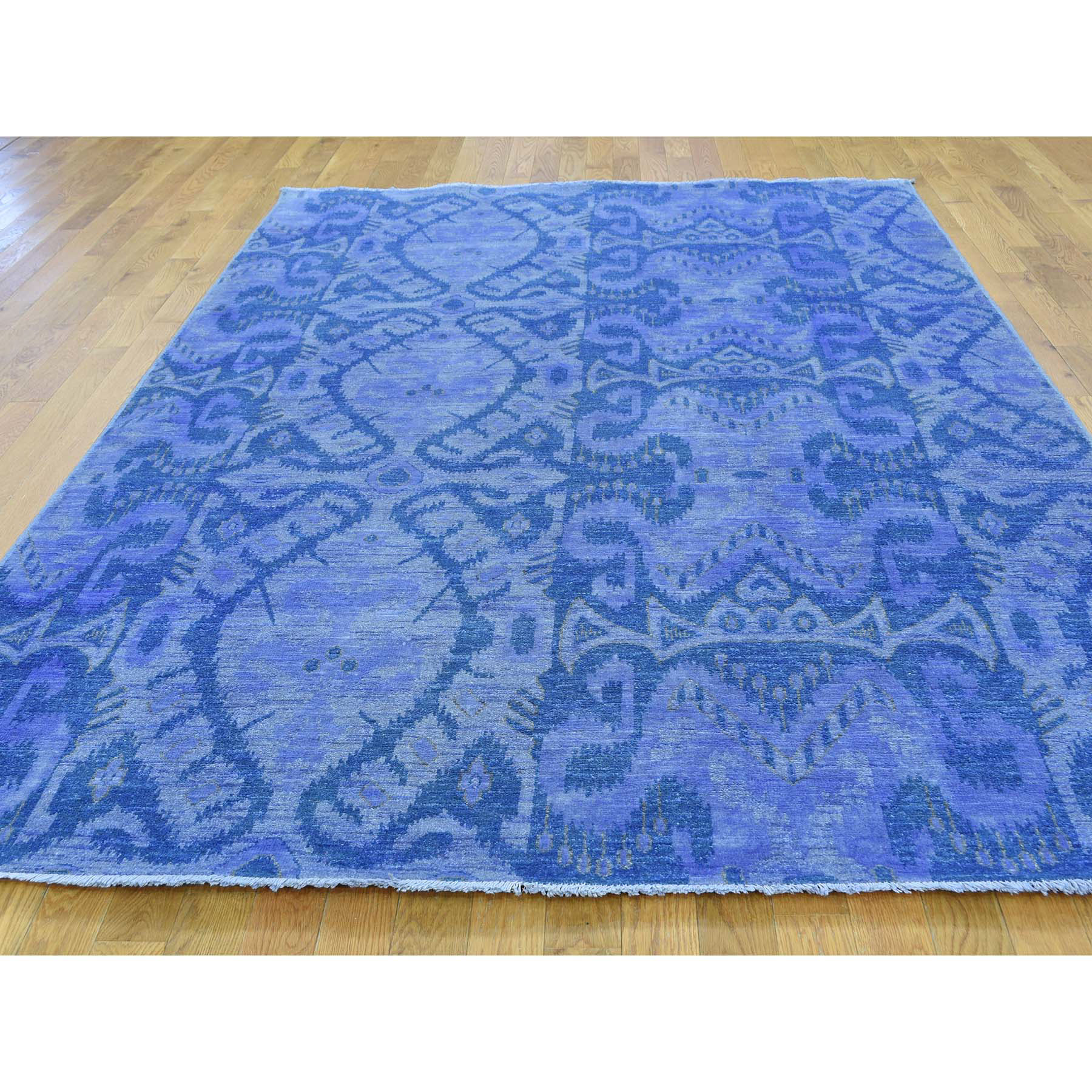 6-2 x9- Hand Knotted Purple Cast Ikat Overdyed Pure Wool Oriental Rug 