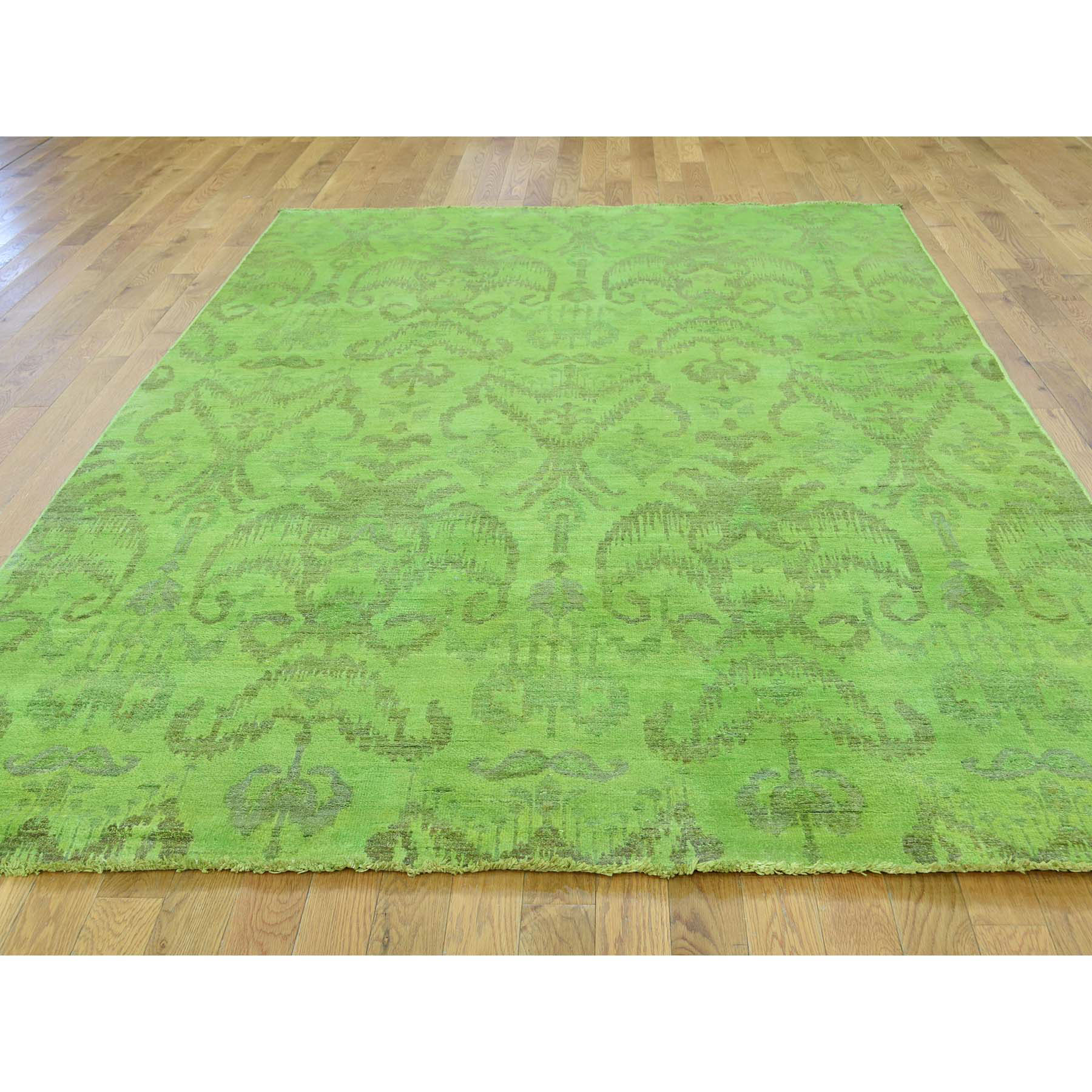 6-1 x9-1  Hand Knotted Green Cast Ikat Overdyed Pure Wool Oriental Rug 