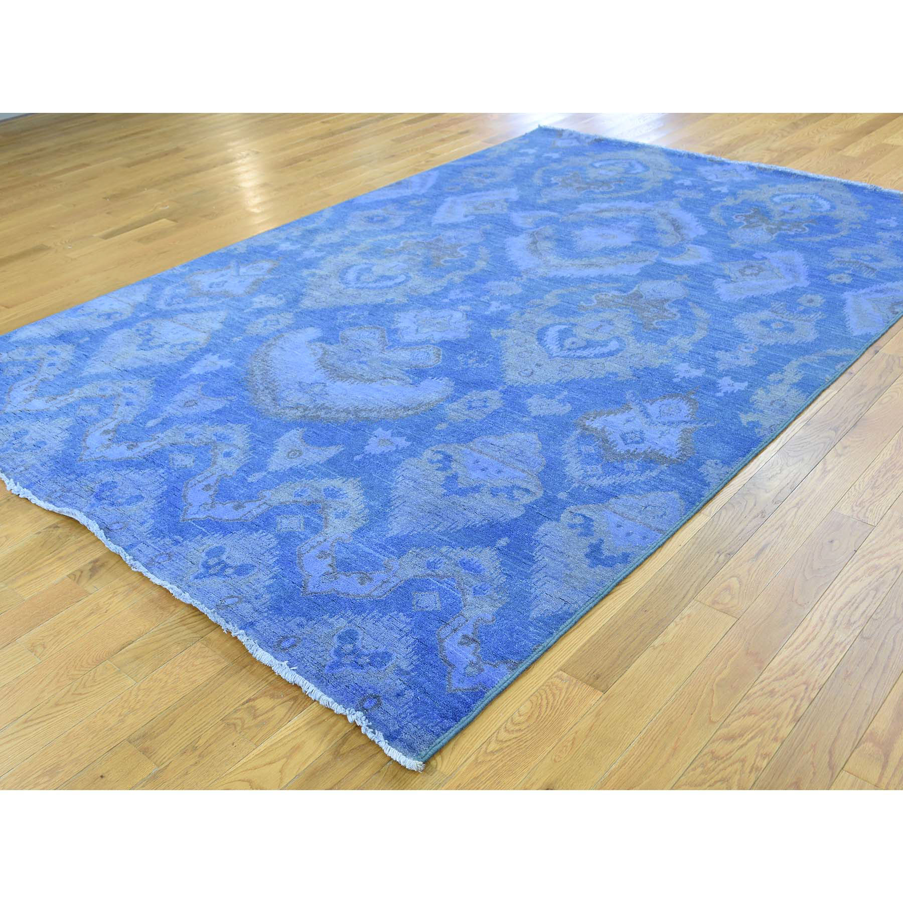 6-2 x9-1  Hand Knotted Blue Cast Ikat Overdyed Pure Wool Oriental Rug 