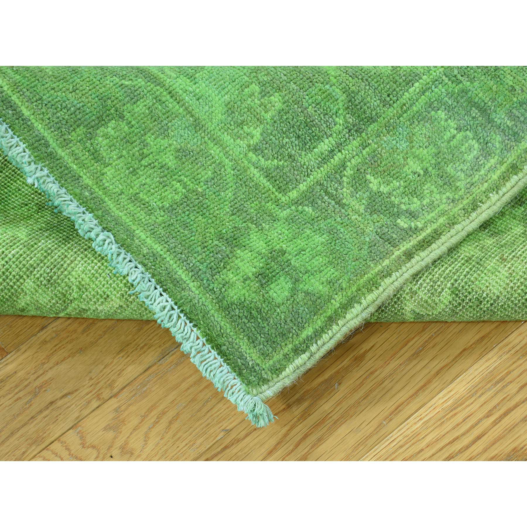 2-7 x8-3  Hand Knotted Green Cast Peshawar Overdyed Pure Wool Runner Rug 