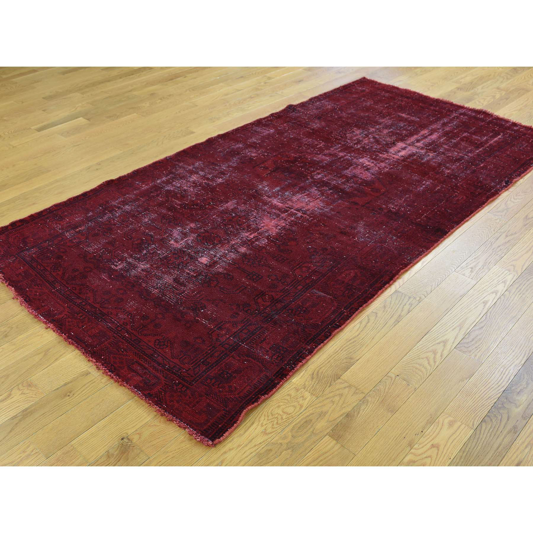 4-1 x7-6  Hand-Knotted Overdyed Persian Hamadan Worn Wide Runner Rug 