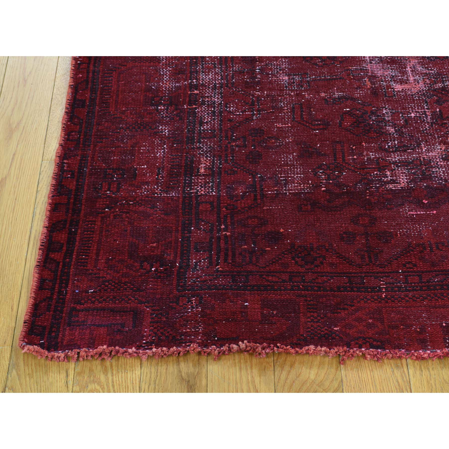 4-1 x7-6  Hand-Knotted Overdyed Persian Hamadan Worn Wide Runner Rug 