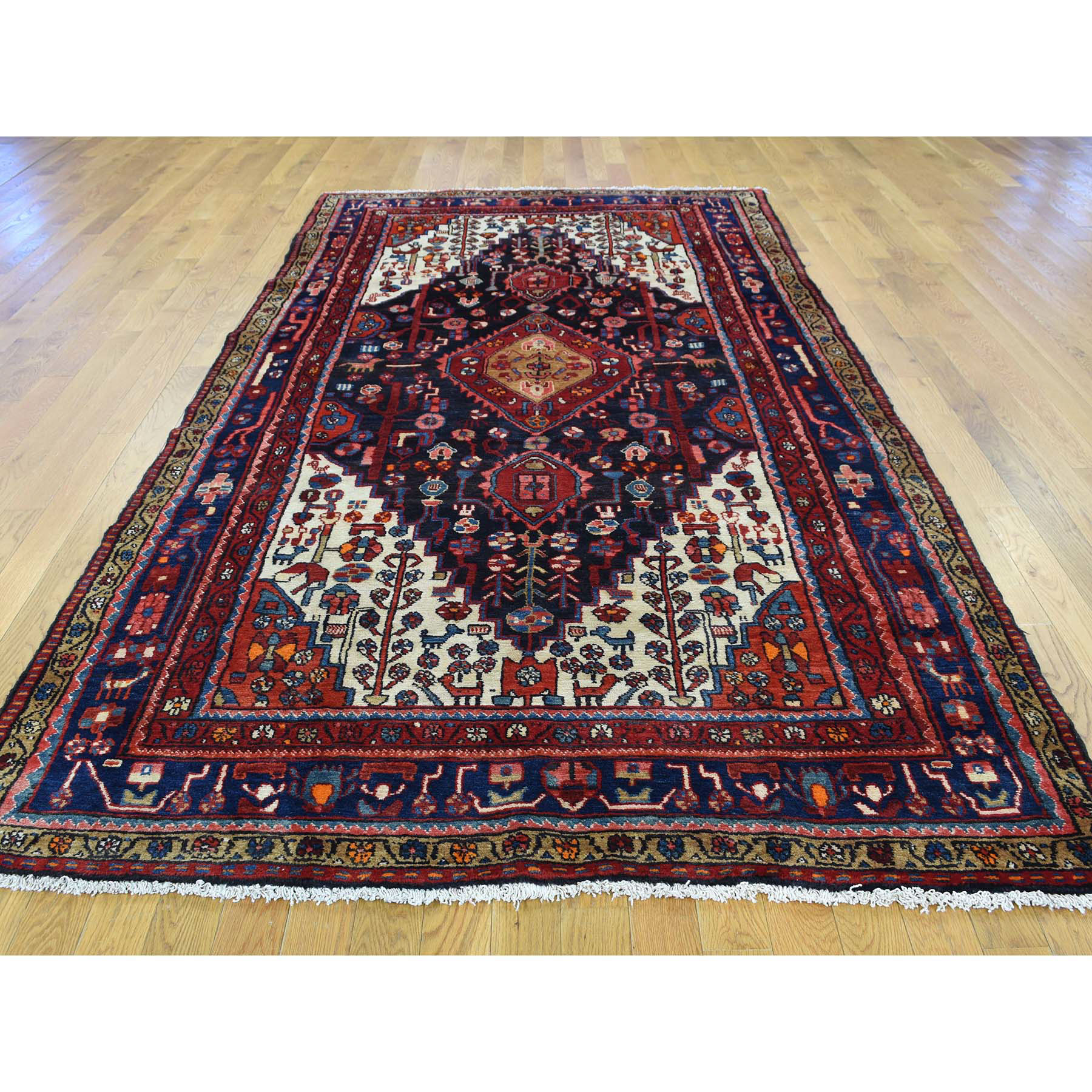 5-3 X10-2  Hand Knotted Semi Antique Persian Nahavand Pure Wool Rug 