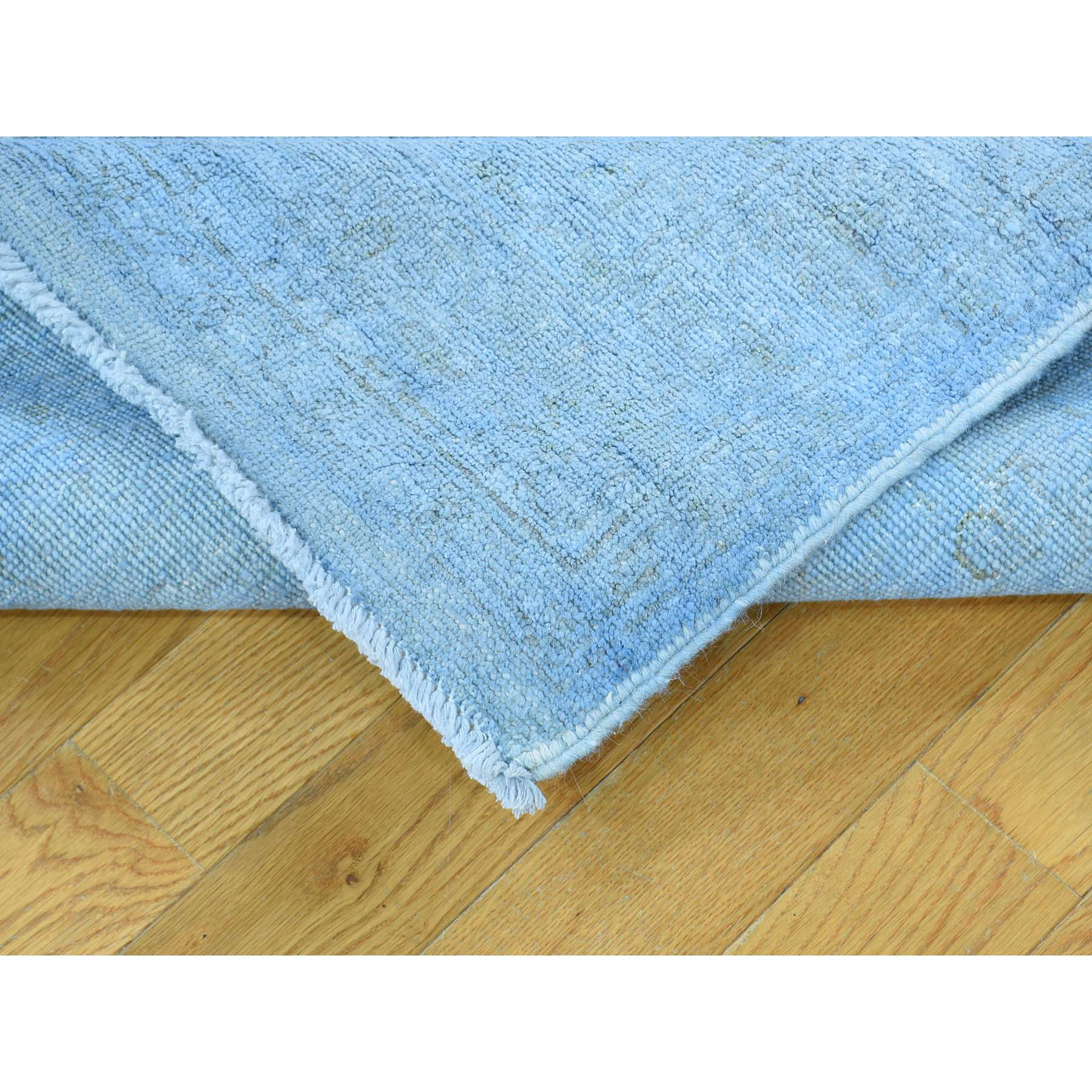 2-6 x9-8  Hand Knotted Sky Blue Peshawar Overdyed Pure Wool Runner Rug 