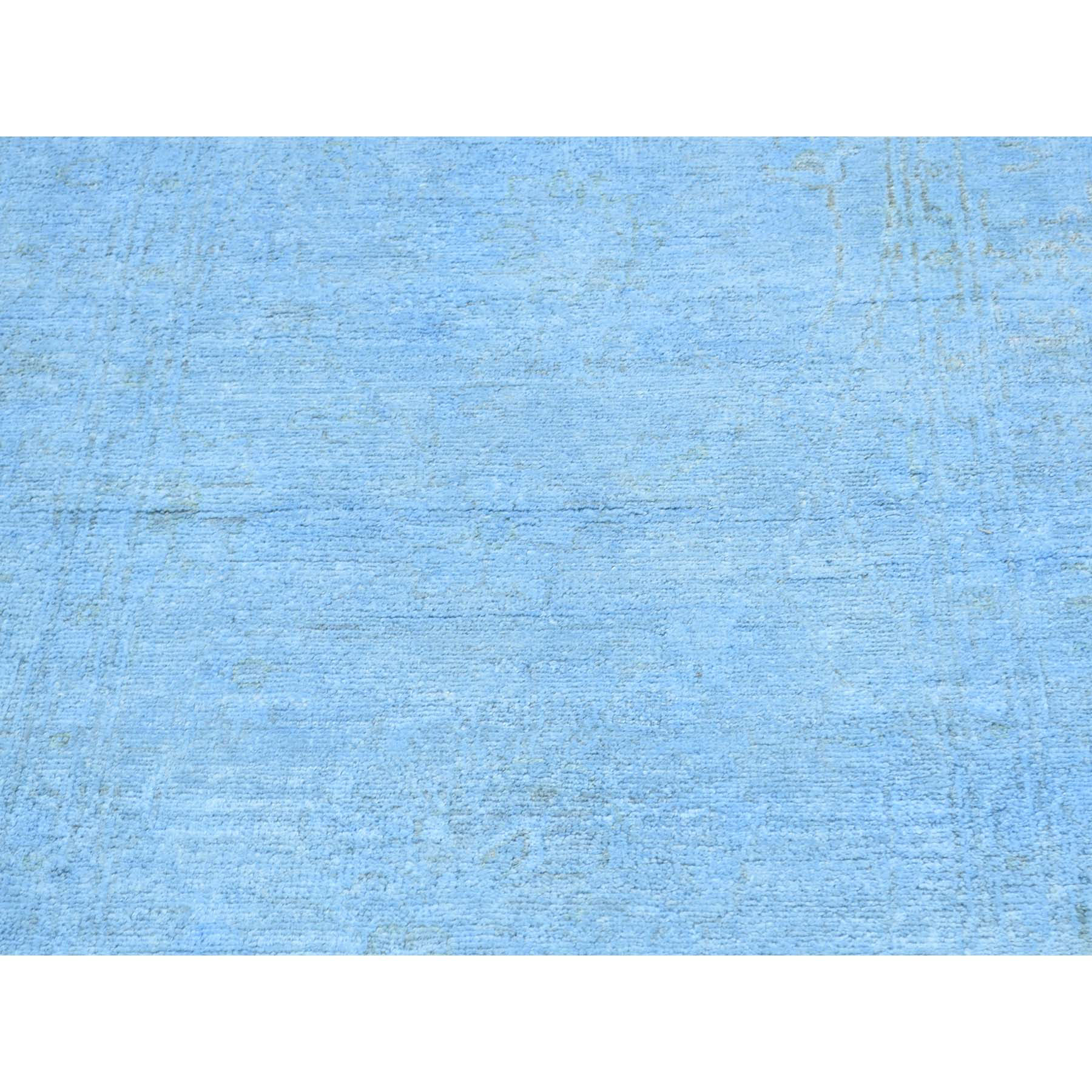 2-6 x9-8  Hand Knotted Sky Blue Peshawar Overdyed Pure Wool Runner Rug 