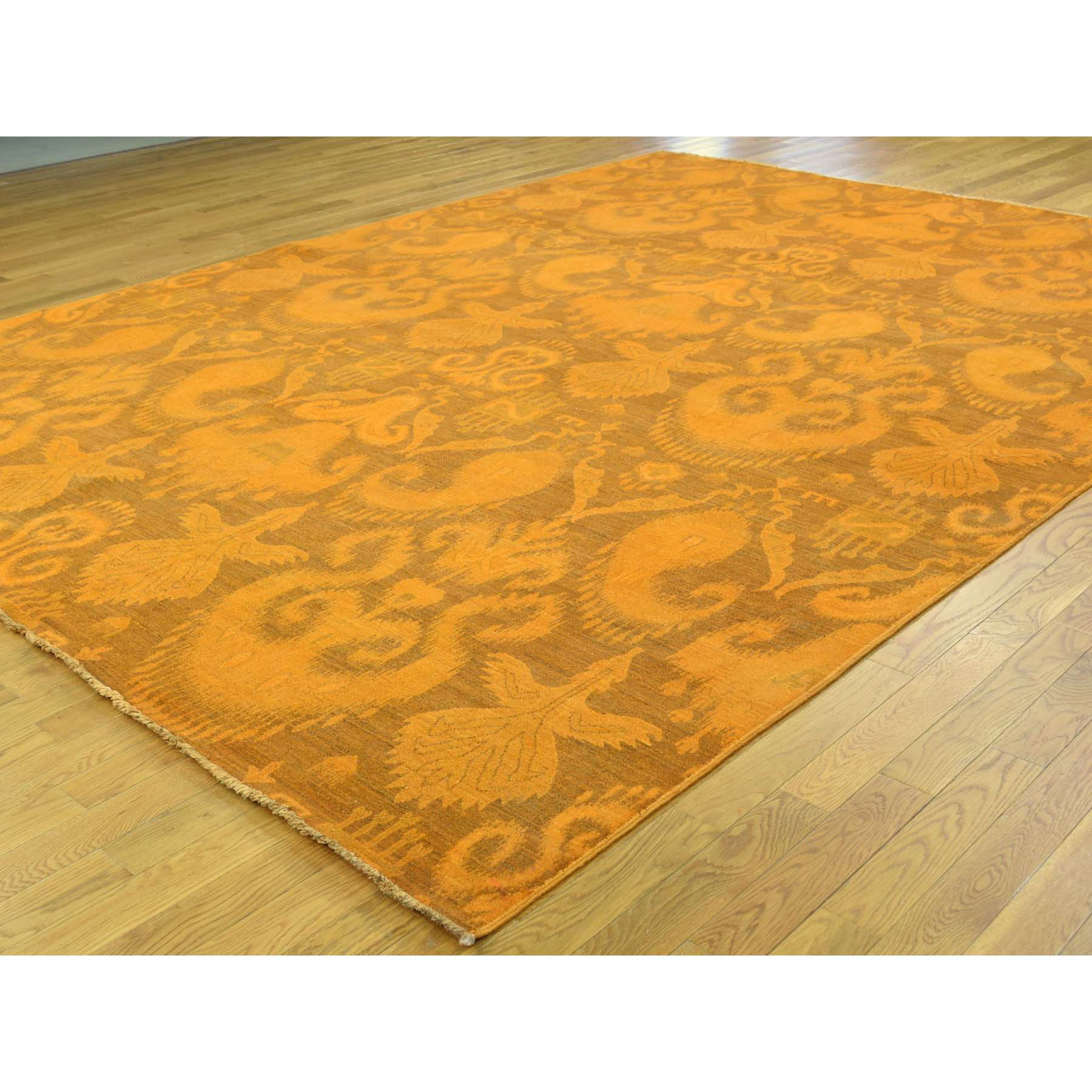 9-1 x12-3  Hand-Knotted Pure Wool Orange Overdyed Ikat Oriental Rug 