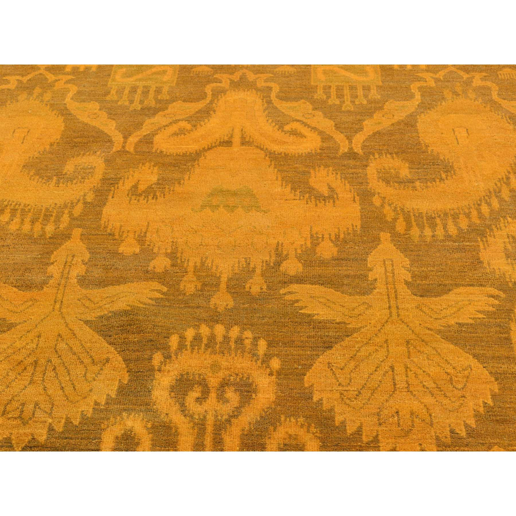 9-1 x12-3  Hand-Knotted Pure Wool Orange Overdyed Ikat Oriental Rug 