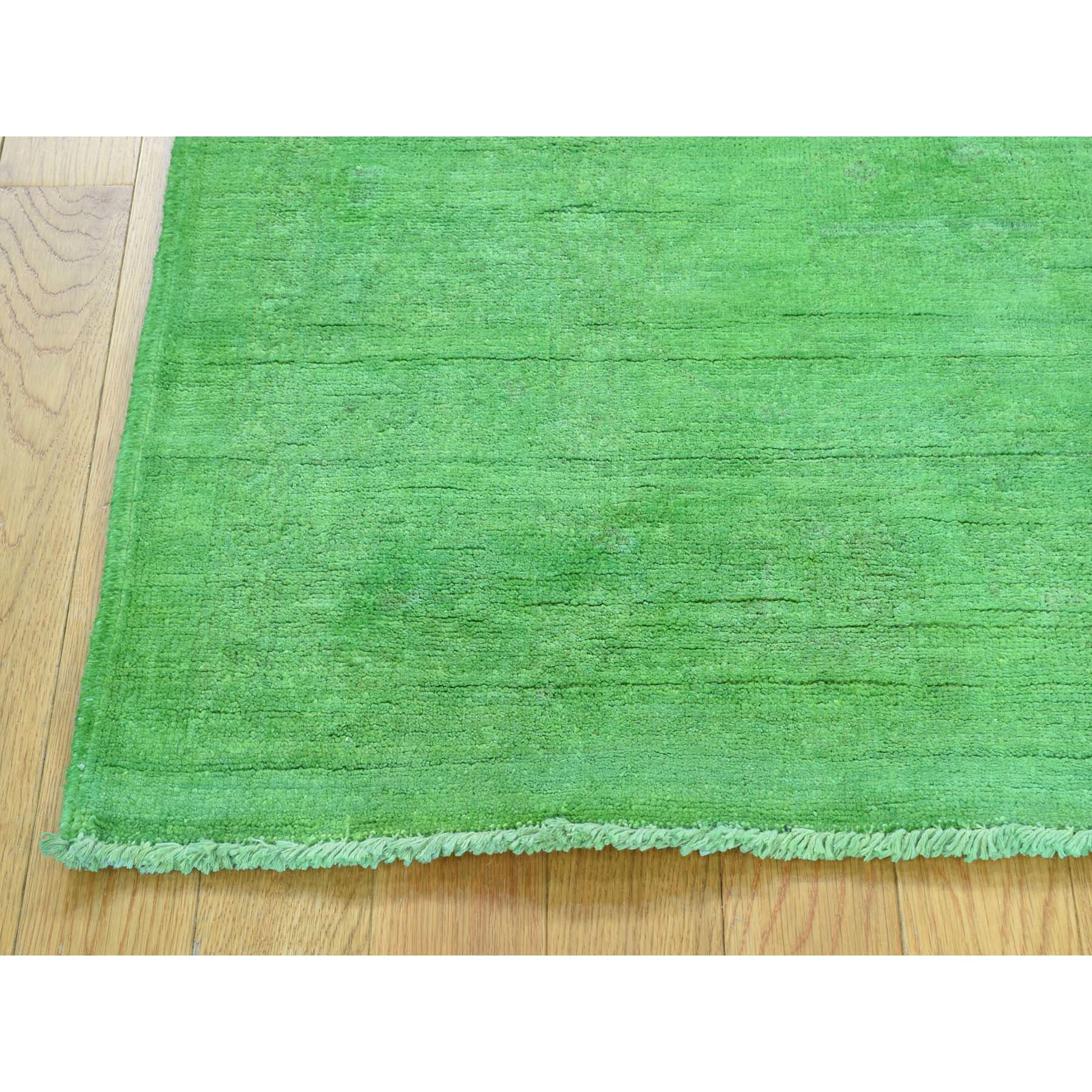 4-2 x6- Hand Knotted Green Cast Overdyed Peshawar Pure Wool Oriental Rug 