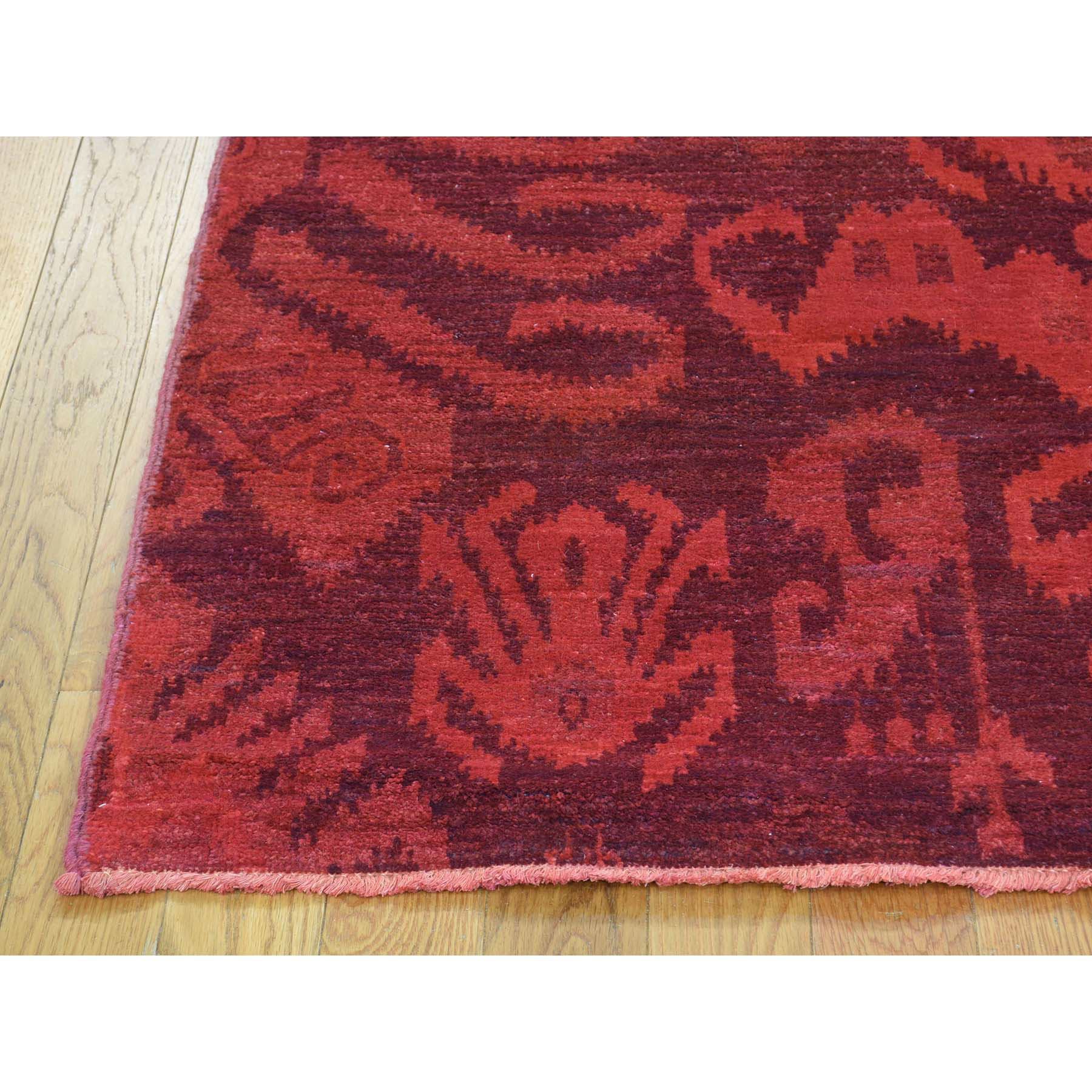 4-1 x6- Hand Knotted Red Cast Ikat Overdyed Pure Wool Oriental Rug 