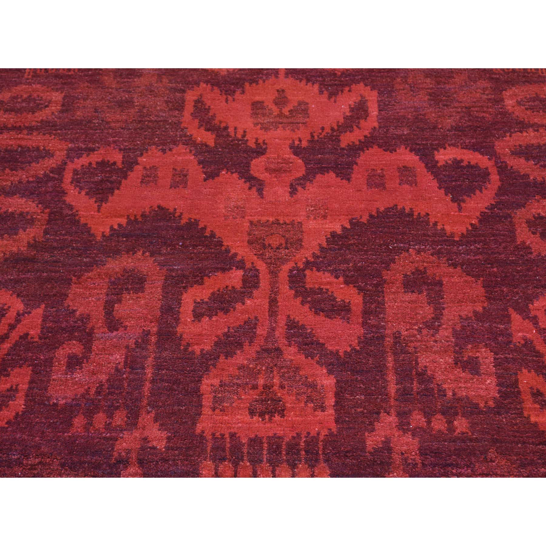 4-1 x6- Hand Knotted Red Cast Ikat Overdyed Pure Wool Oriental Rug 