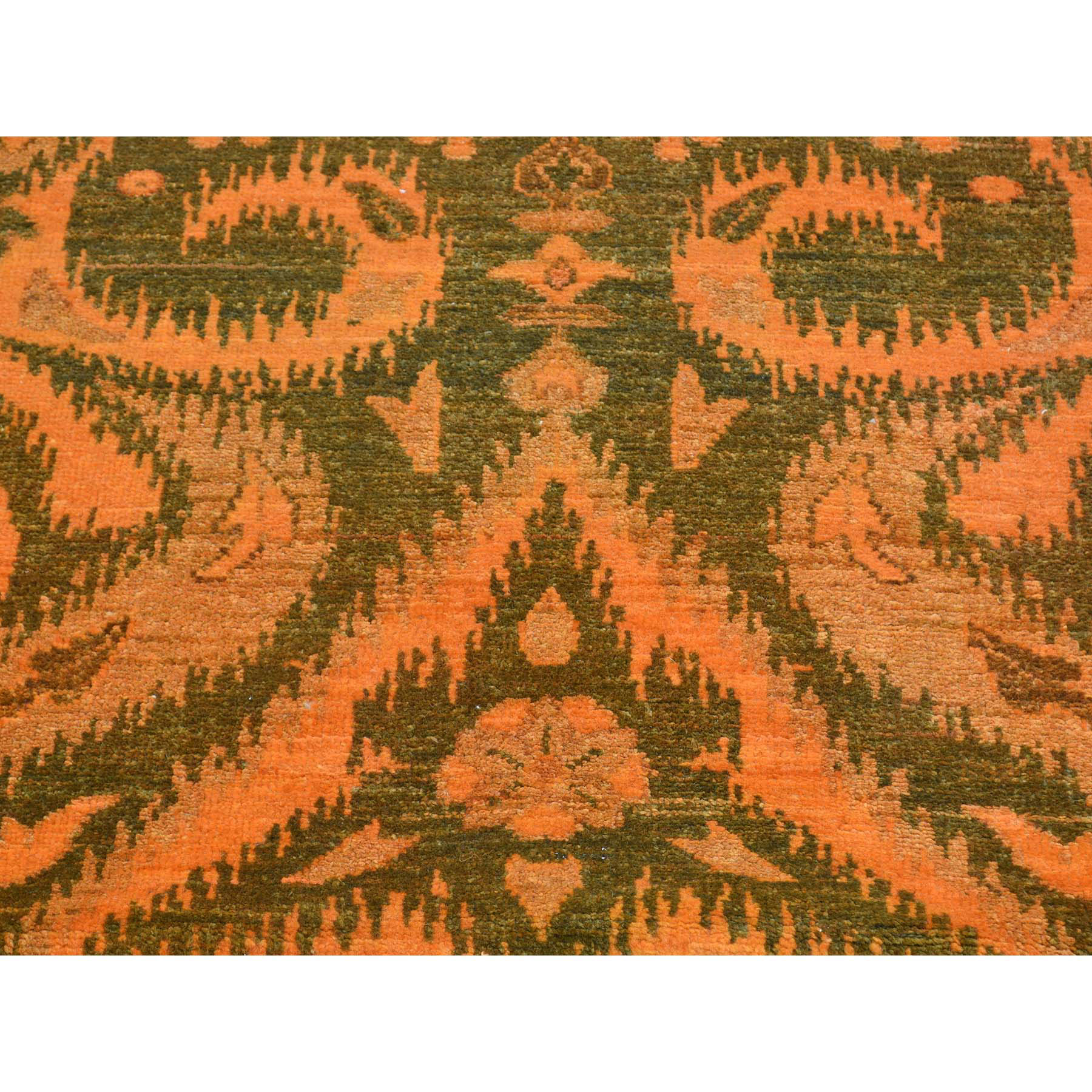 4-1 x6-1  Hand Knotted Orange Cast Ikat Overdyed Pure Wool Oriental Rug 