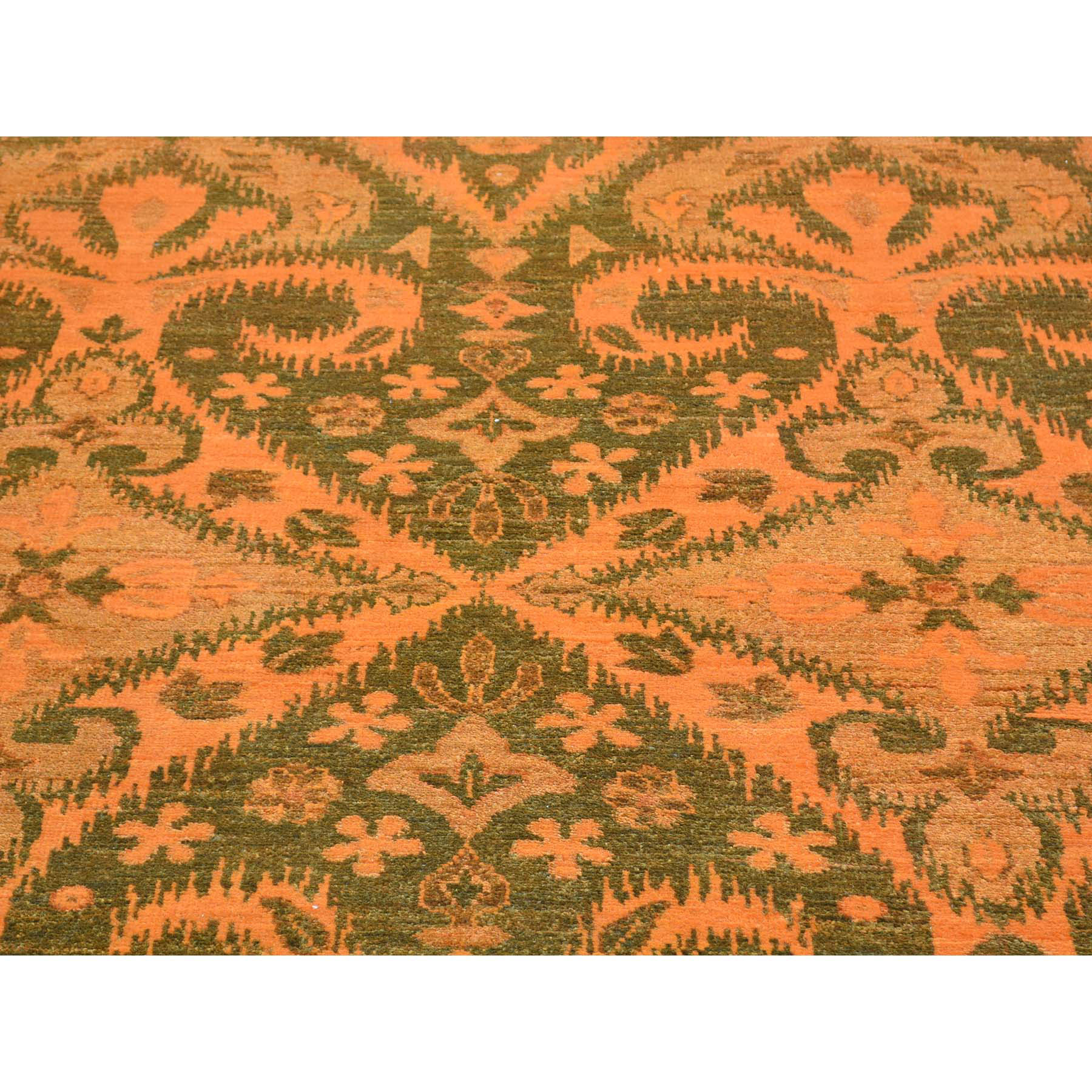 4-1 x6-1  Hand Knotted Orange Cast Ikat Overdyed Pure Wool Oriental Rug 
