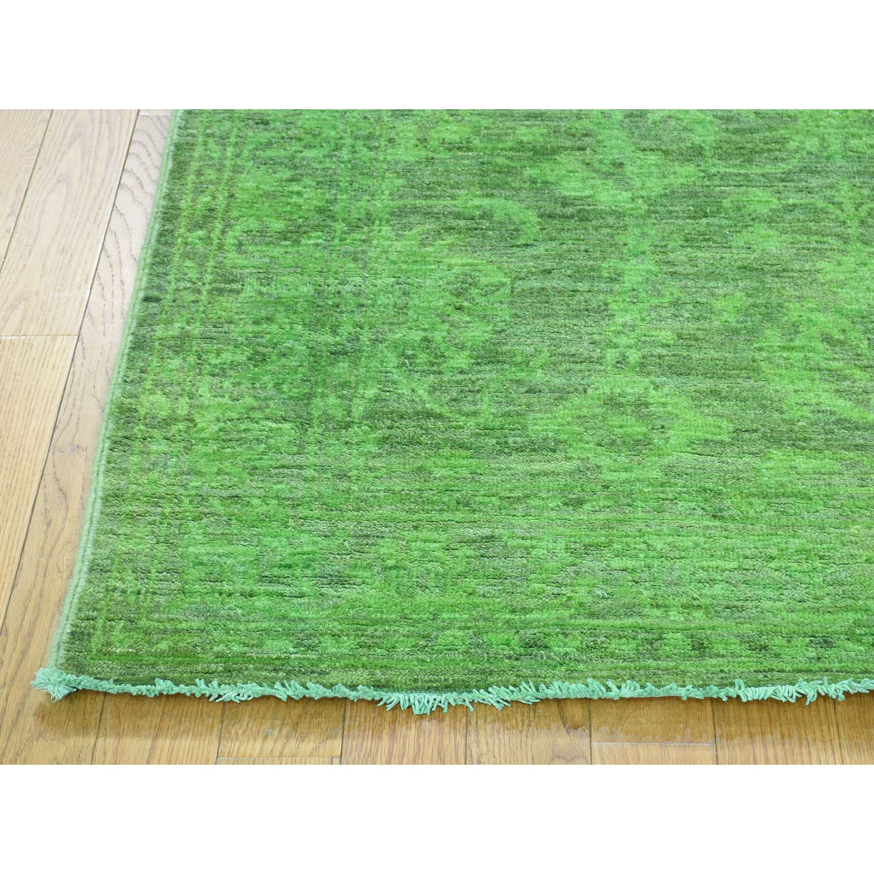 4-1 x6-2  Hand Knotted Green Cast Peshawar Overdyed Pure Wool Rug 