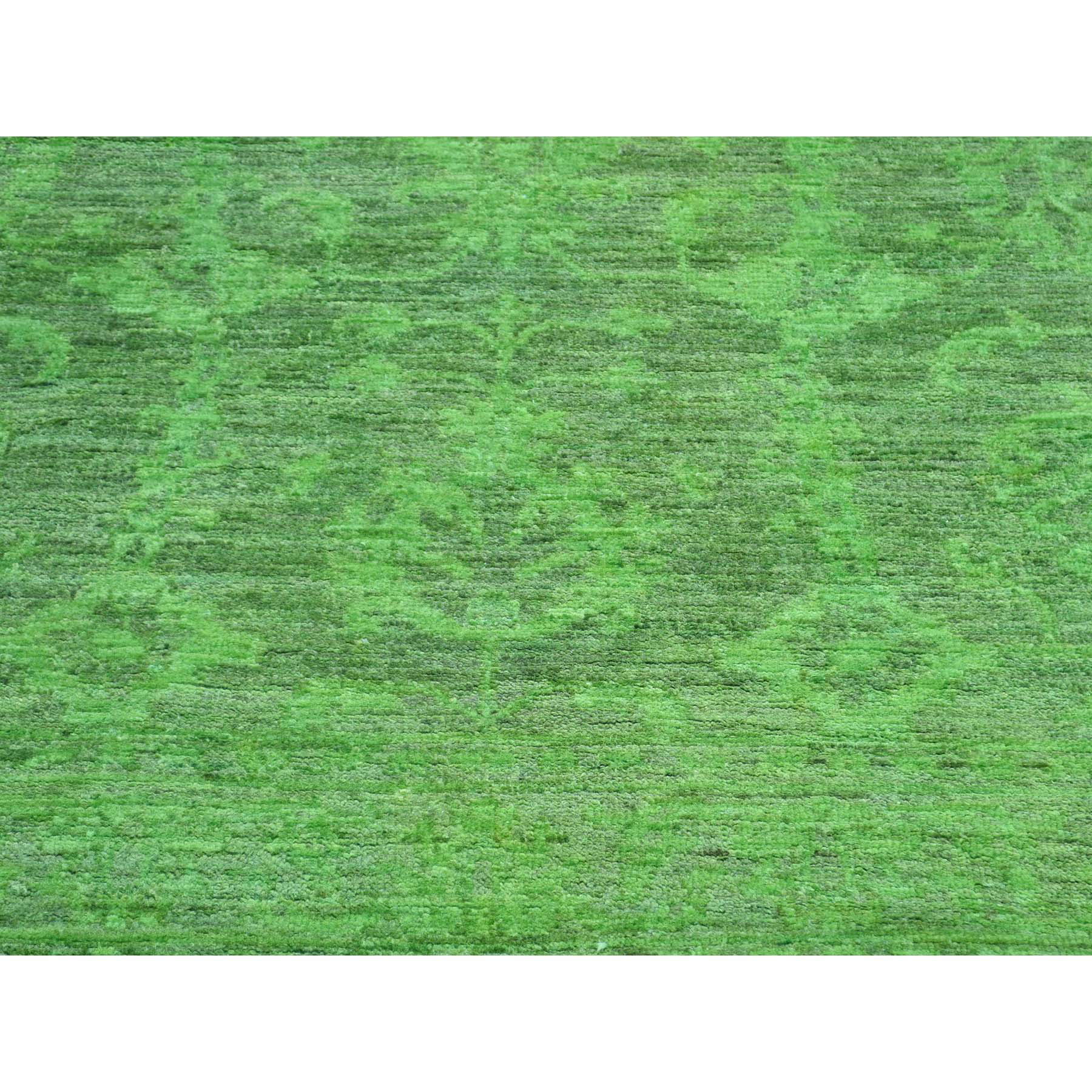 4-1 x6-2  Hand Knotted Green Cast Peshawar Overdyed Pure Wool Rug 