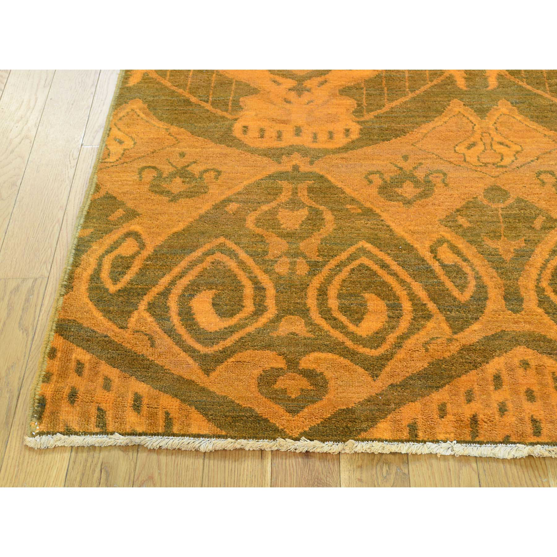 4-1 x6-2  Hand Knotted Orange Cast Ikat Overdyed Pure Wool Oriental Rug 