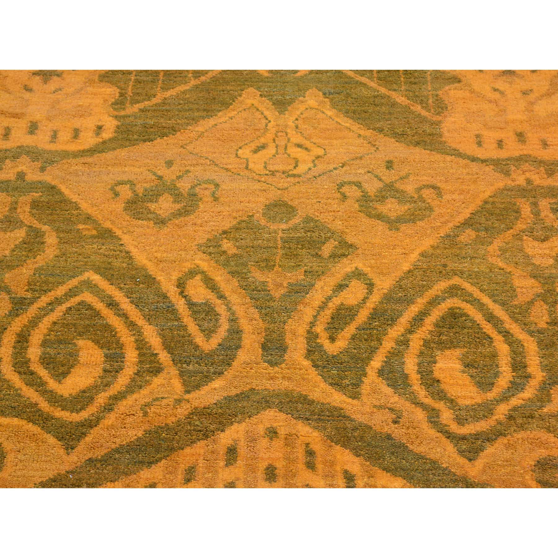 4-1 x6-2  Hand Knotted Orange Cast Ikat Overdyed Pure Wool Oriental Rug 