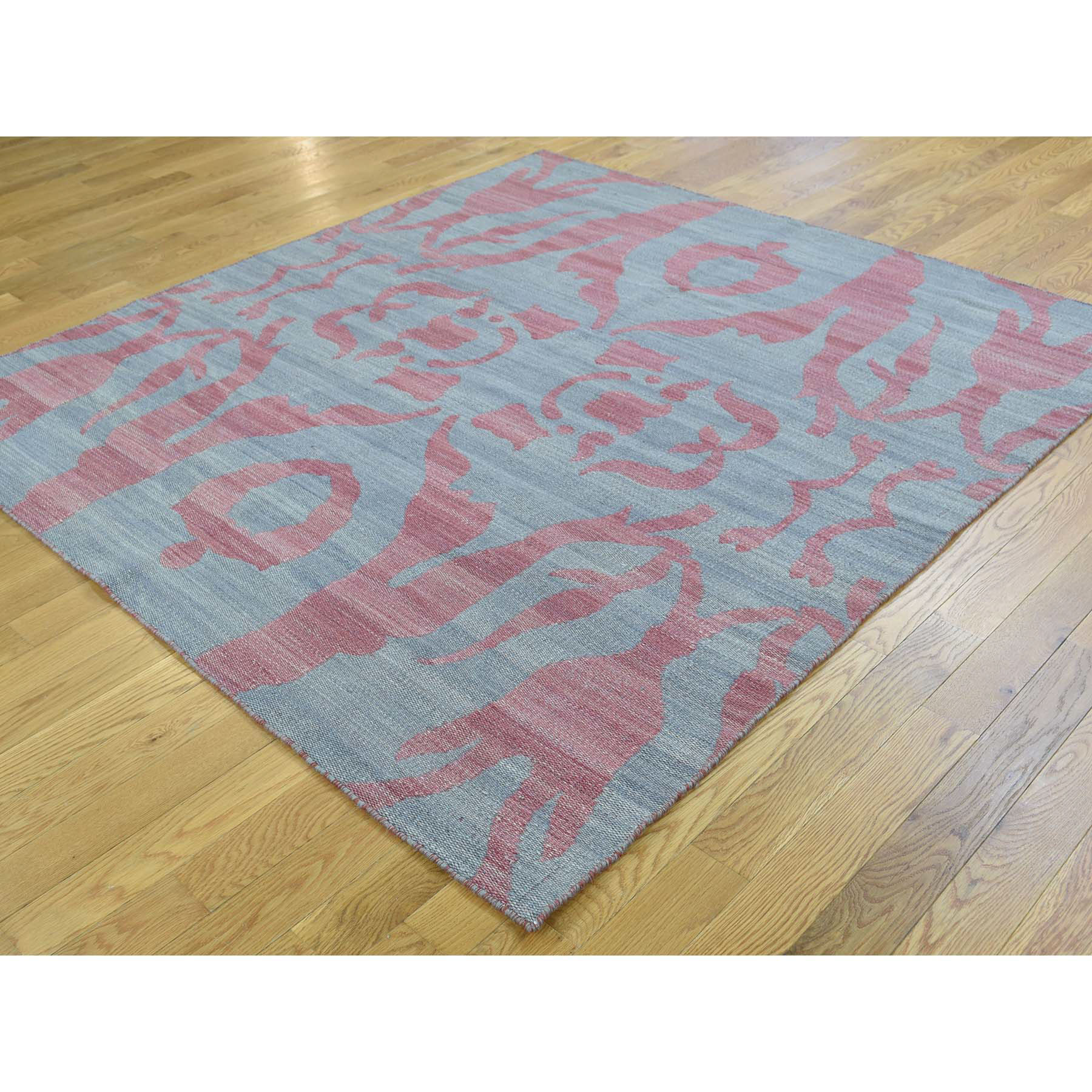 6-x6- Hand Woven Flat Weave Pure Wool Reversible Kilim Square Rug 