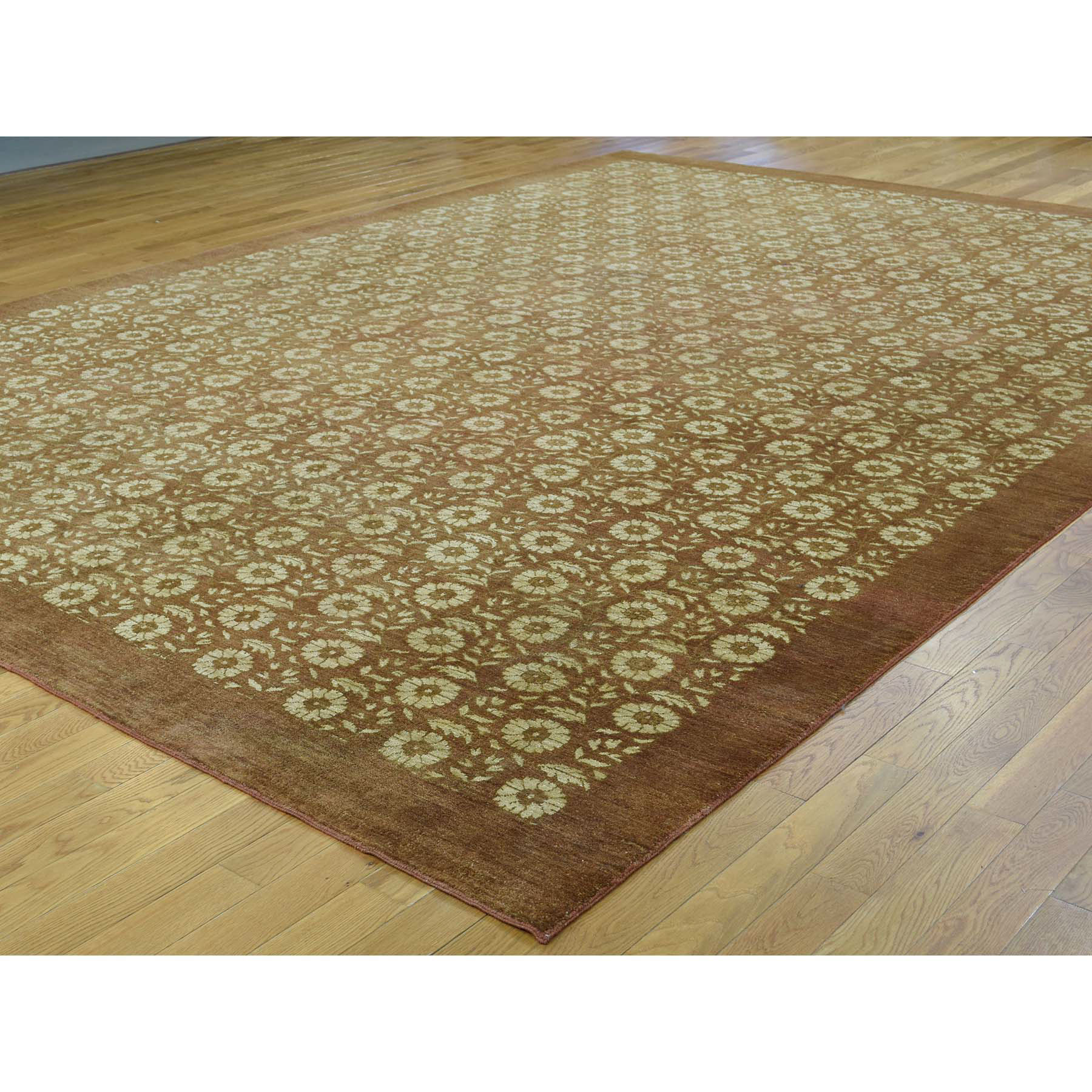 10-x13-10  Hand Knotted Agra With Rosette Design Pure Wool Oriental Rug 