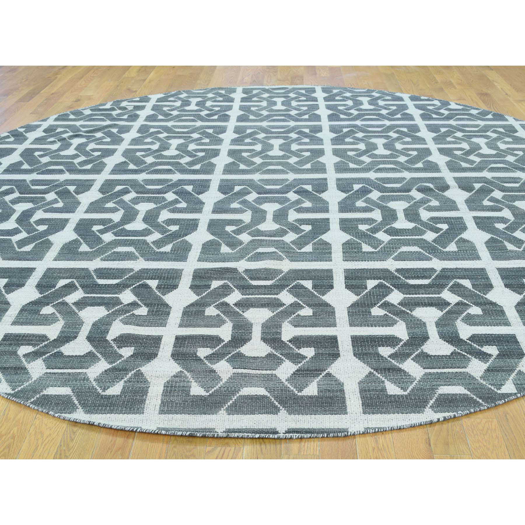 9-10 x9-10  Hand Woven Flat Weave Durie Kilim Reversible Round Rug 