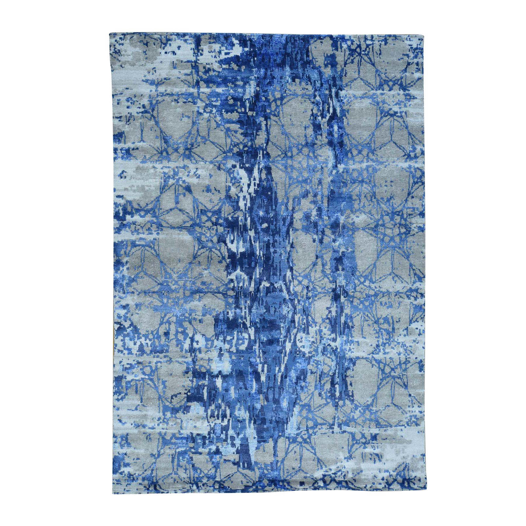 6-1 x8-10  Hand-Knotted Wool And Silk Abstract Design Oriental Rug 