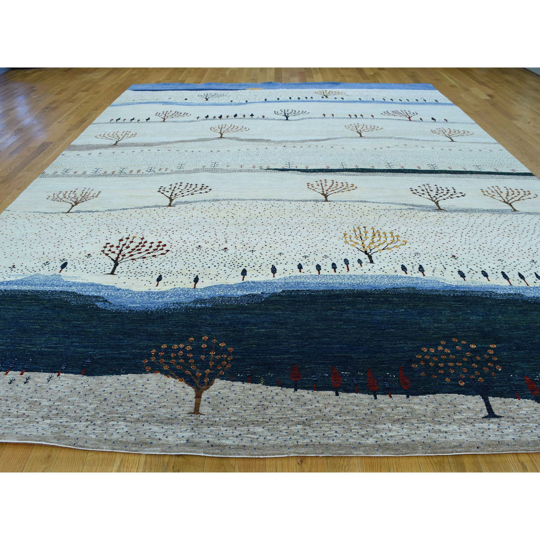 9-9 x14- Hand-Knotted Modern Folk Art Gabbeh Persian Wool Oriental Rug 