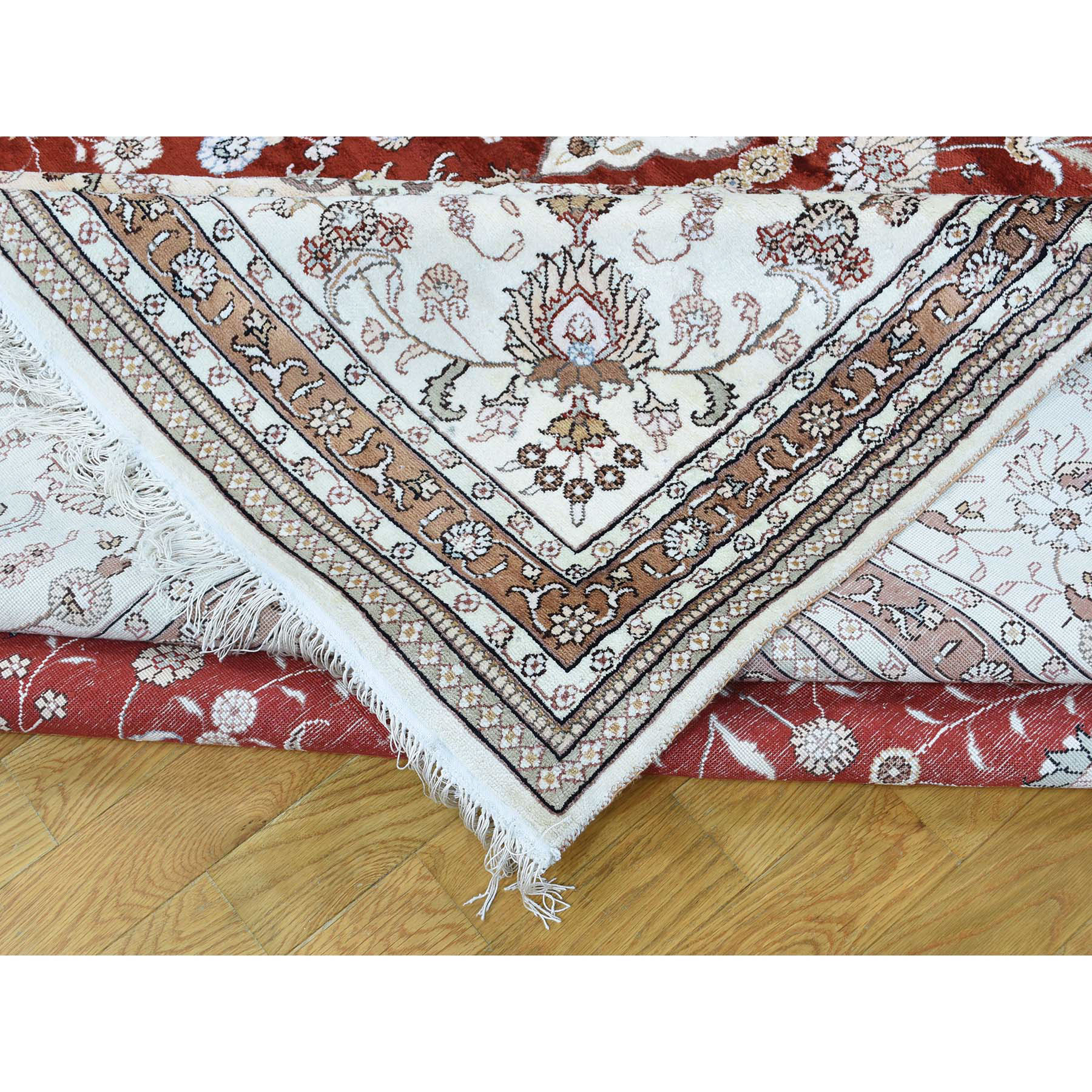 12-x18-4  Hand Knotted Red Silken Tabriz 250 kspi Oversize Oriental Rug 