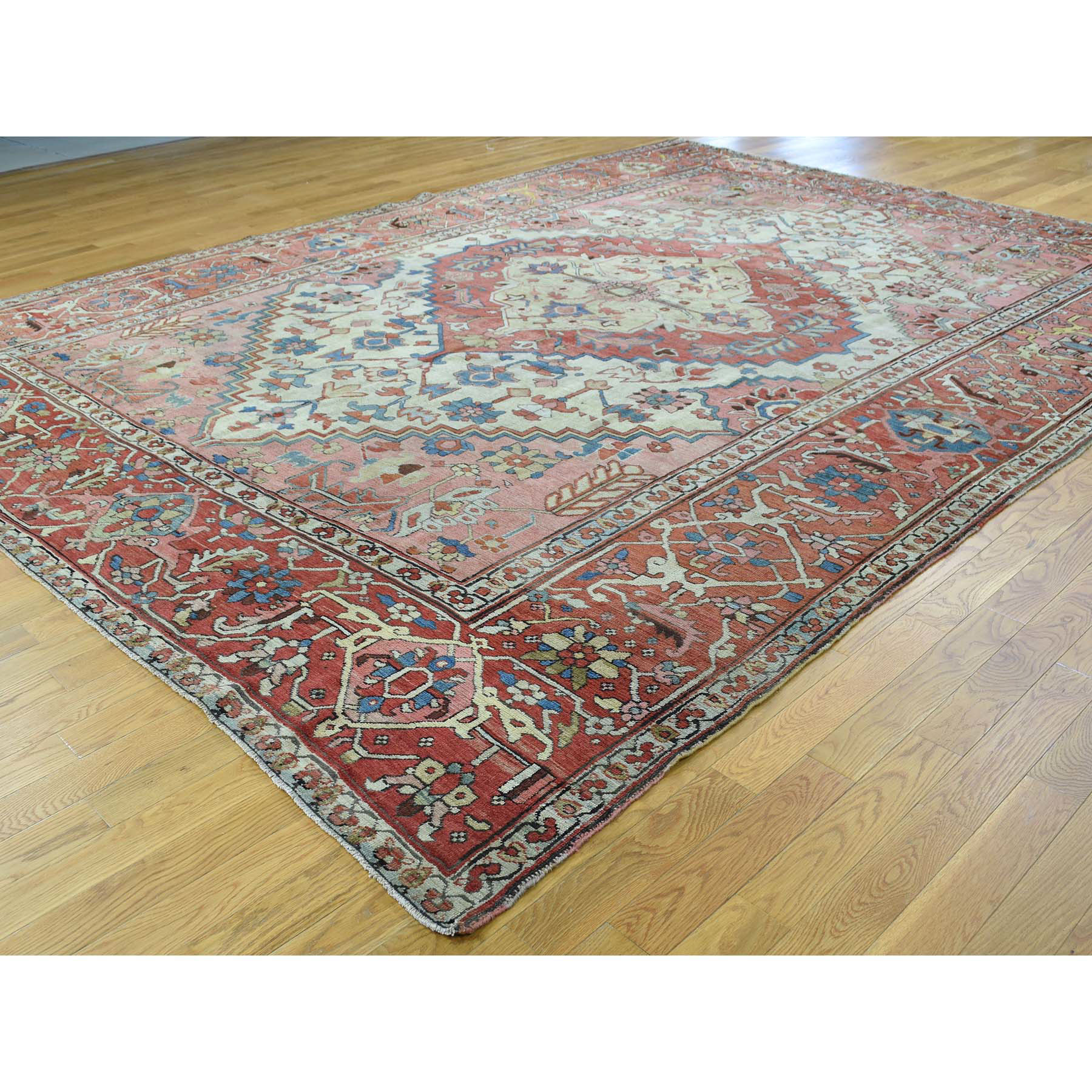 9-7 x12-4  Good Condition Antique Persian Serapi Hand-Knotted Rug 