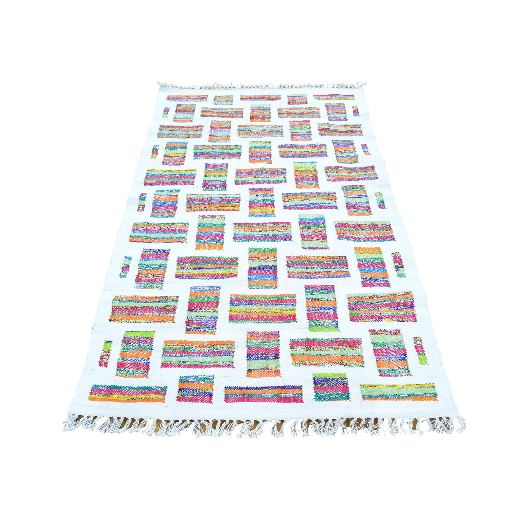 3-4 x6- Pure Cotton Recycled Clothes Kilim Hand-Woven Oriental Rug 