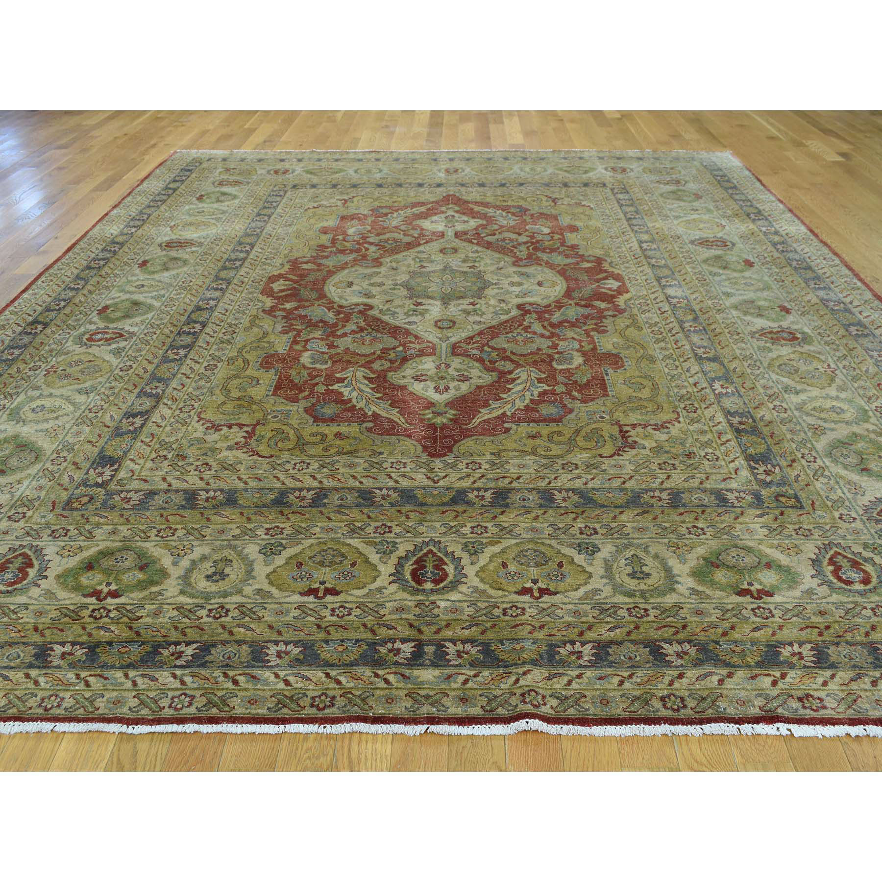 9-x11-9  Pure Silk Antiqued Ottoman Design Hand-Knotted Oriental Rug 