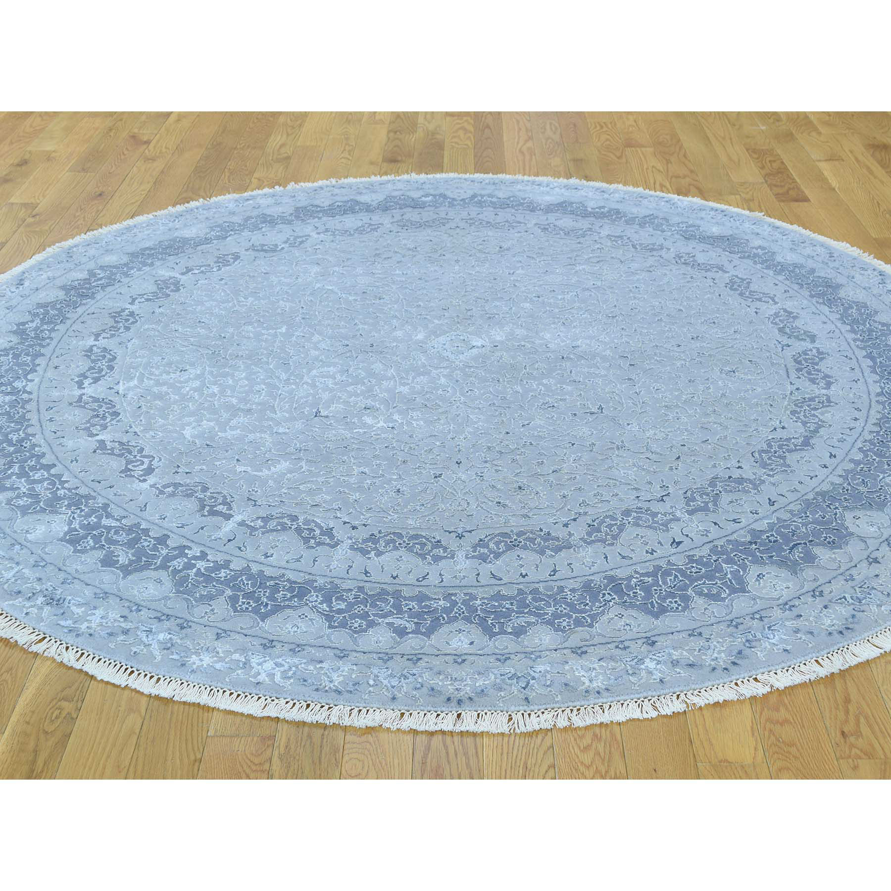 6-7 x6-7  Wool and Silk Hand-Knotted Kashan Design Round 300 Kpsi Rug 