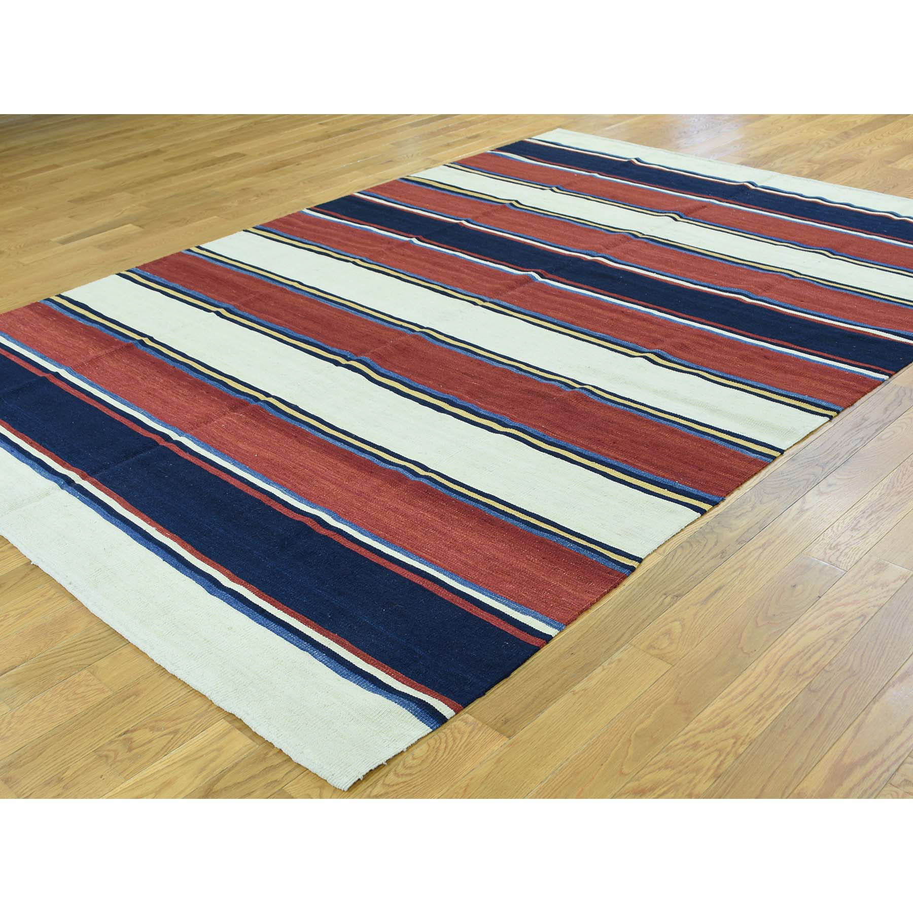6-5 x9- Hand Woven Flat Weave Striped Qashqai Kilim Oriental Rug 