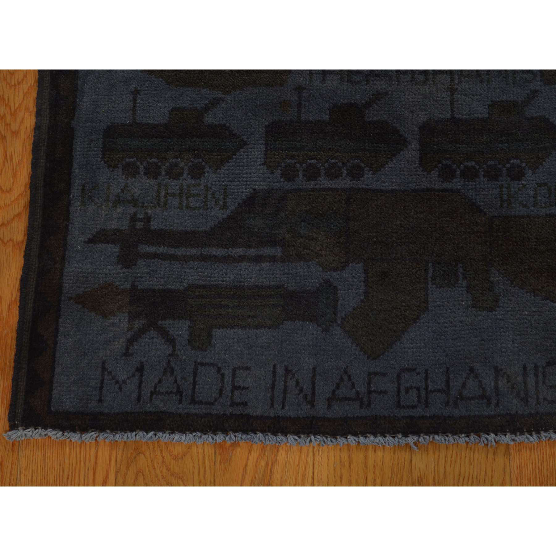 2-x2-7  Guns and Tanks Design Overdyed Hand-Knotted Afghan War Rug 