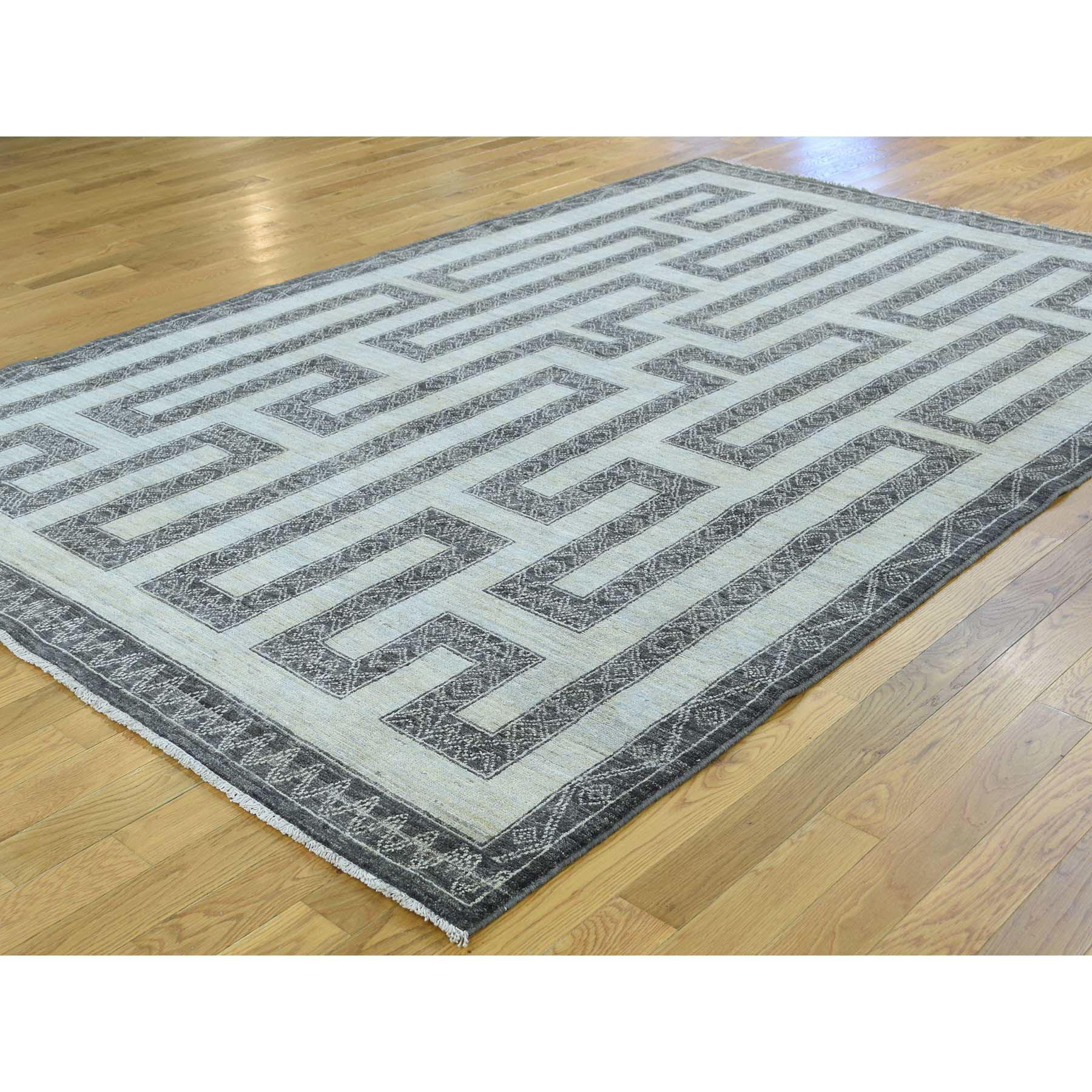 6-x9-1  Hand-Knotted Pure Wool Maze Design with Berber Influence Rug 