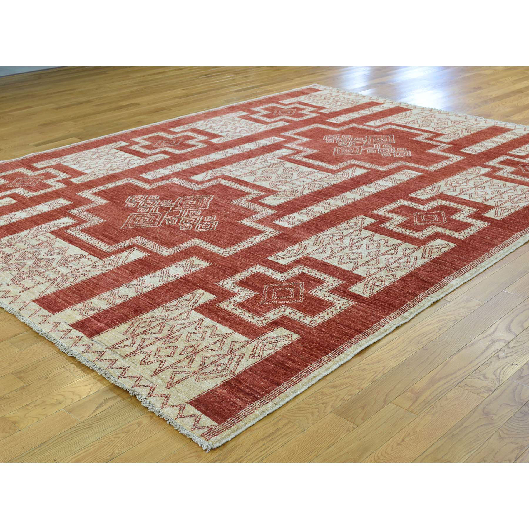 8-1 x10- Pure Wool Hand-Knotted Peshawar with Southwestern Motifs Rug 