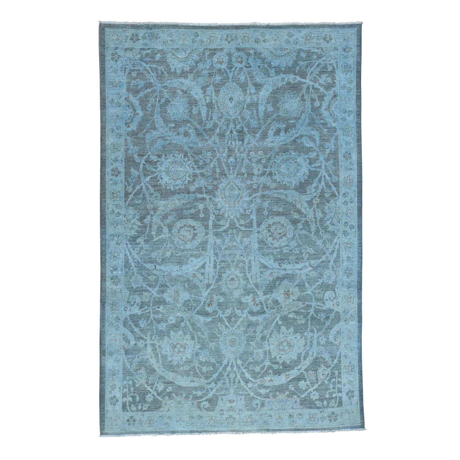 5-9 x9- Silver Wash Peshawar Hand-Knotted Pure Wool Oriental Rug 