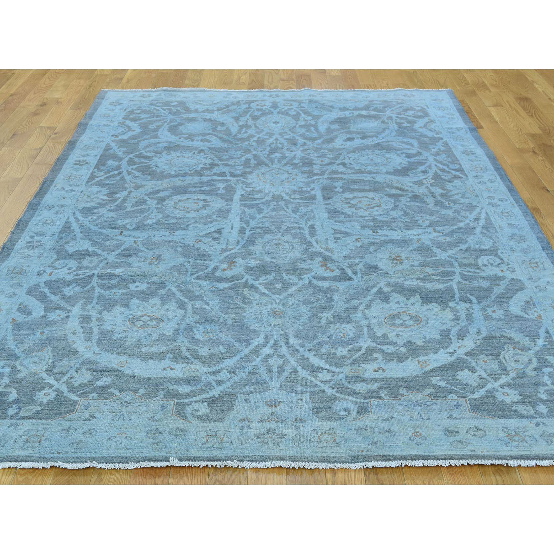 5-9 x9- Silver Wash Peshawar Hand-Knotted Pure Wool Oriental Rug 