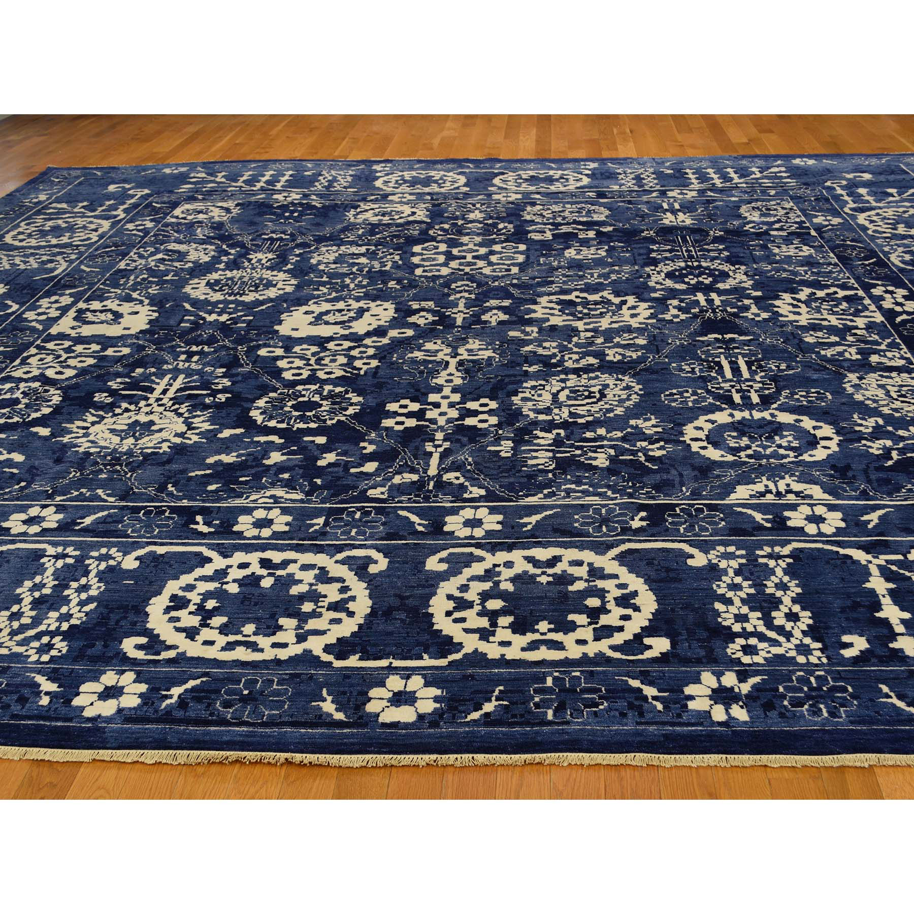 14-2 x14-3  Wool And Silk Hand-Knotted Tone on Tone Tabriz Square Rug 