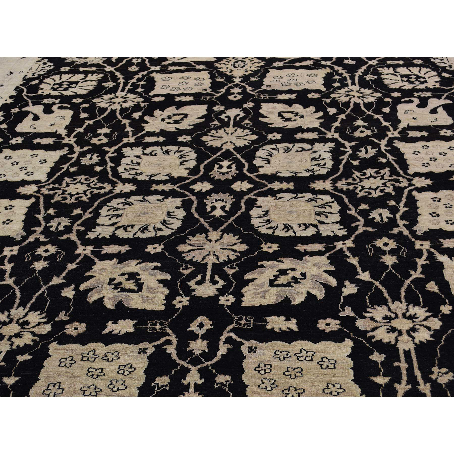 8-10 x12- Black Hand-Knotted Pure Wool Peshawar Oriental Rug 