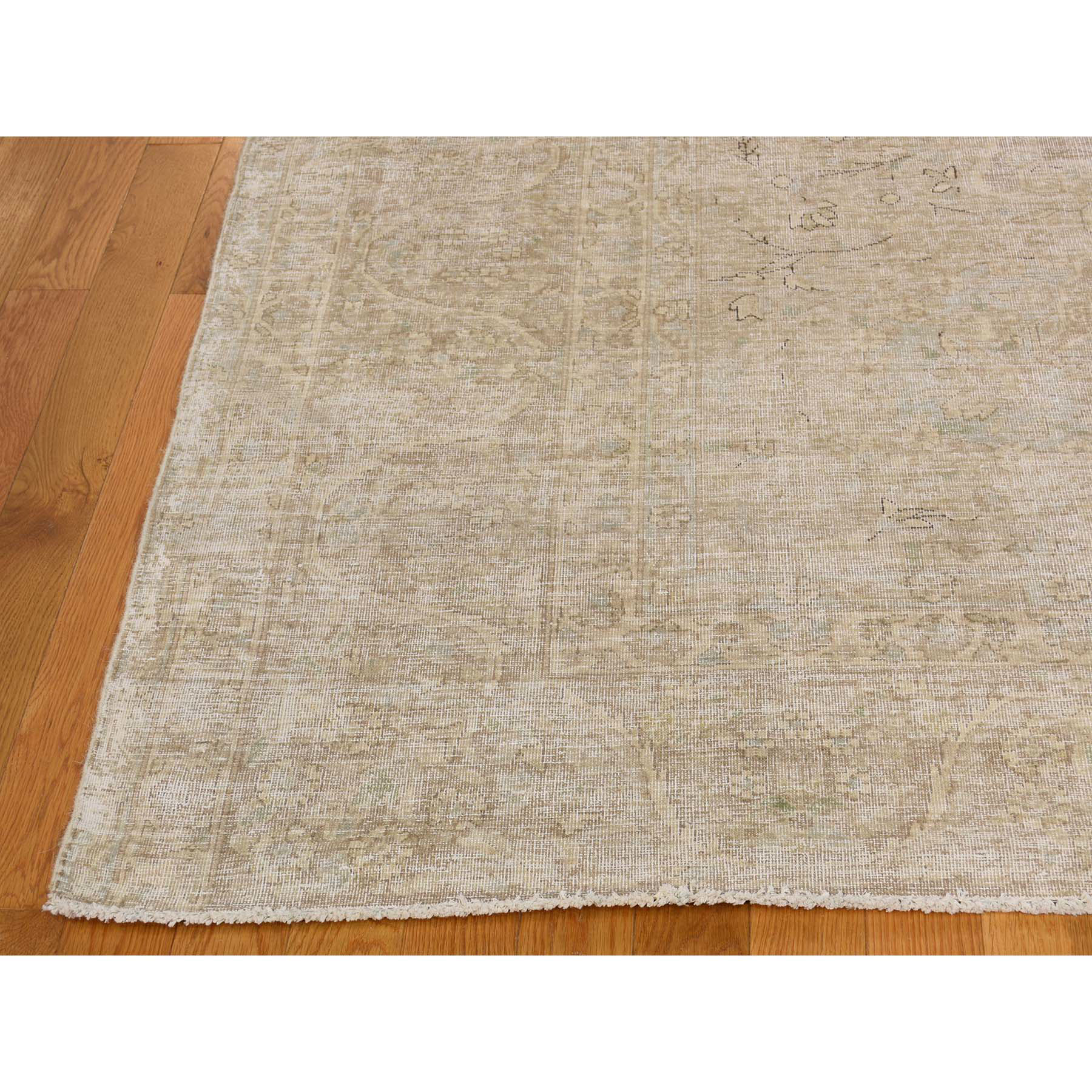 9-6 x11-6  Vintage White Wash Persian Kerman Hand-Knotted Worn Wool Rug 