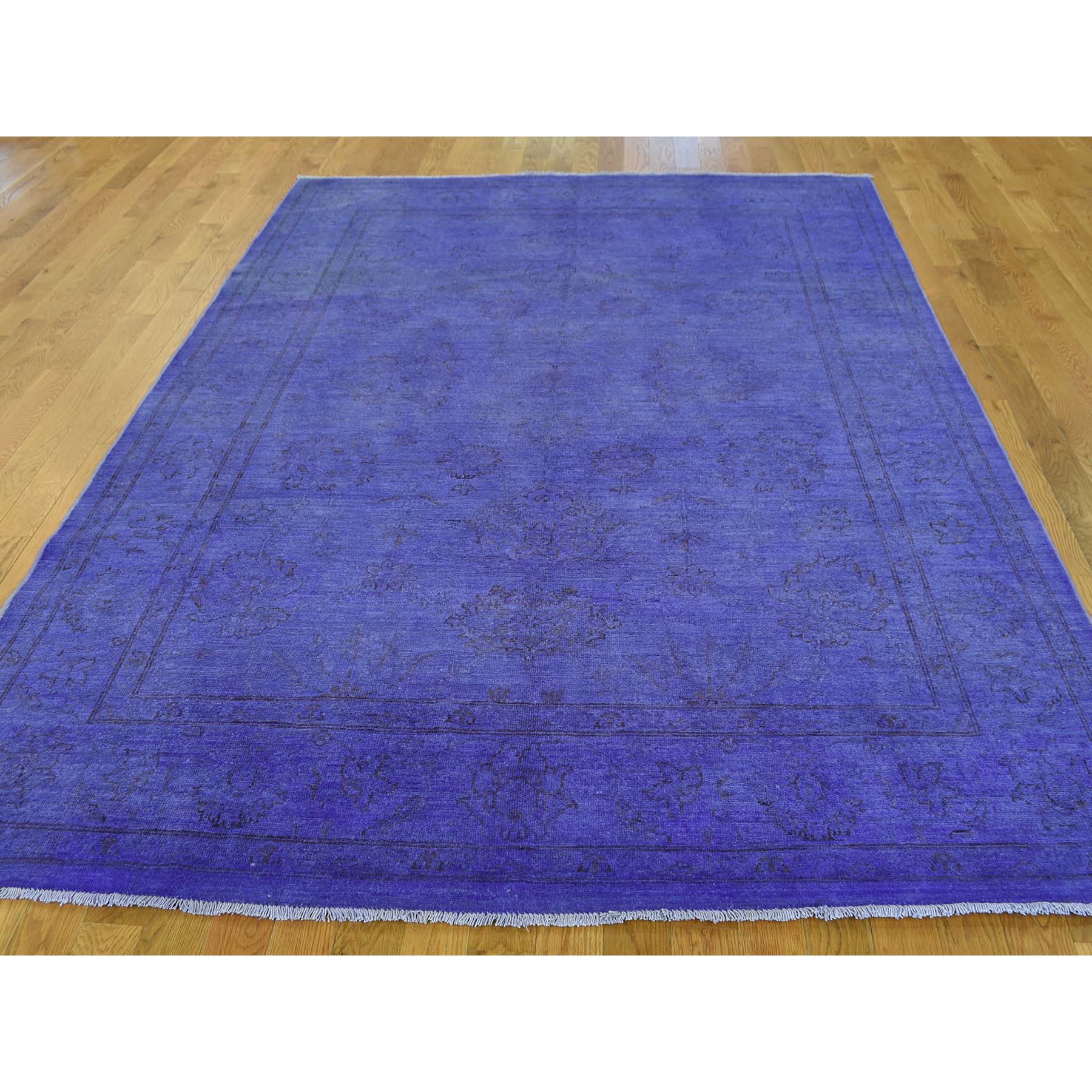 6-x8-7-- Purple Peshawar Overdyed Hand-Knotted Pure Wool Oriental Rug 