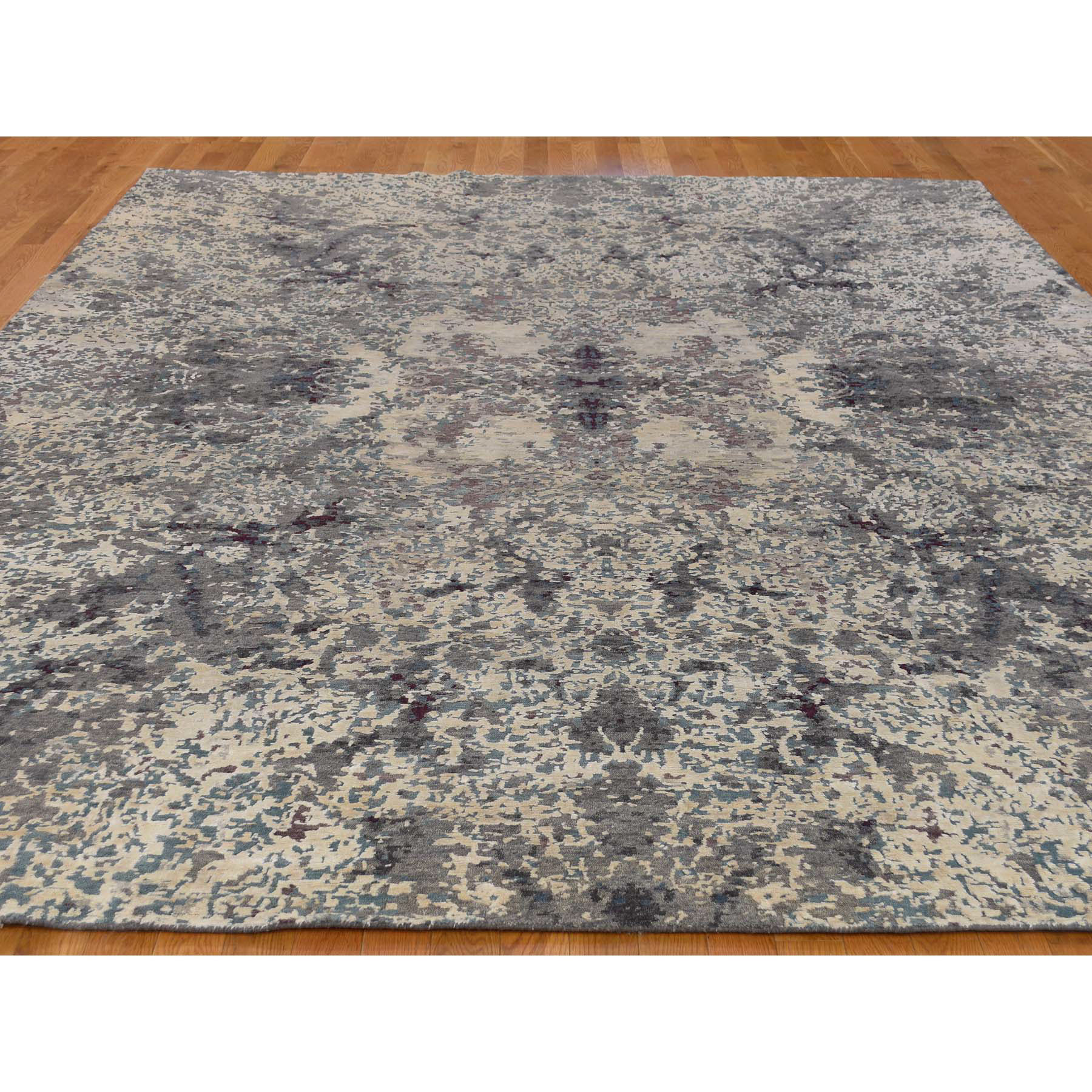 9-x11-8-- Hand-Knotted Wool and Silk Abstract Design Modern Rug 