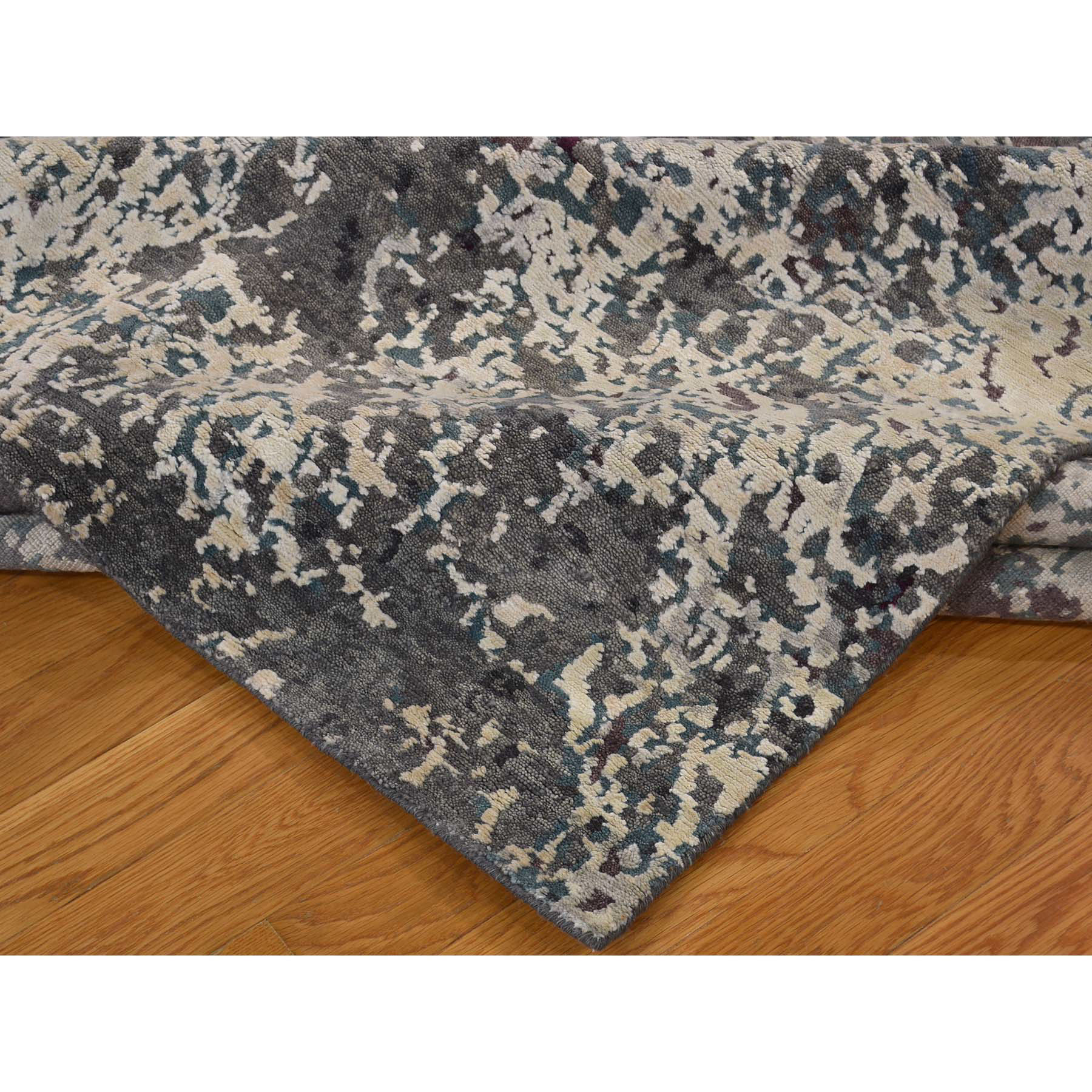 9-x11-8-- Hand-Knotted Wool and Silk Abstract Design Modern Rug 