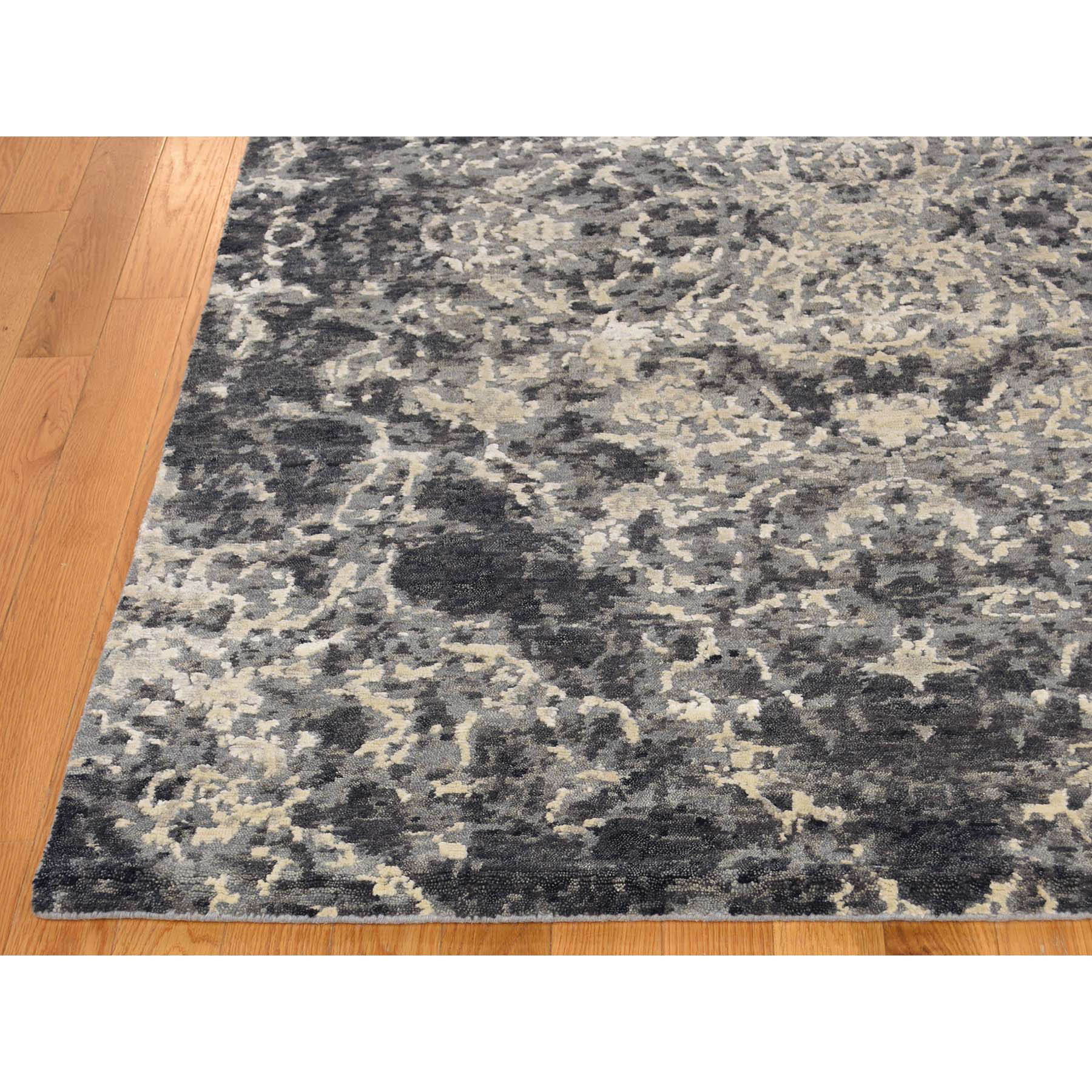 9-2--x12- Hand-Knotted Wool and Silk Abstract Design Modern Rug 