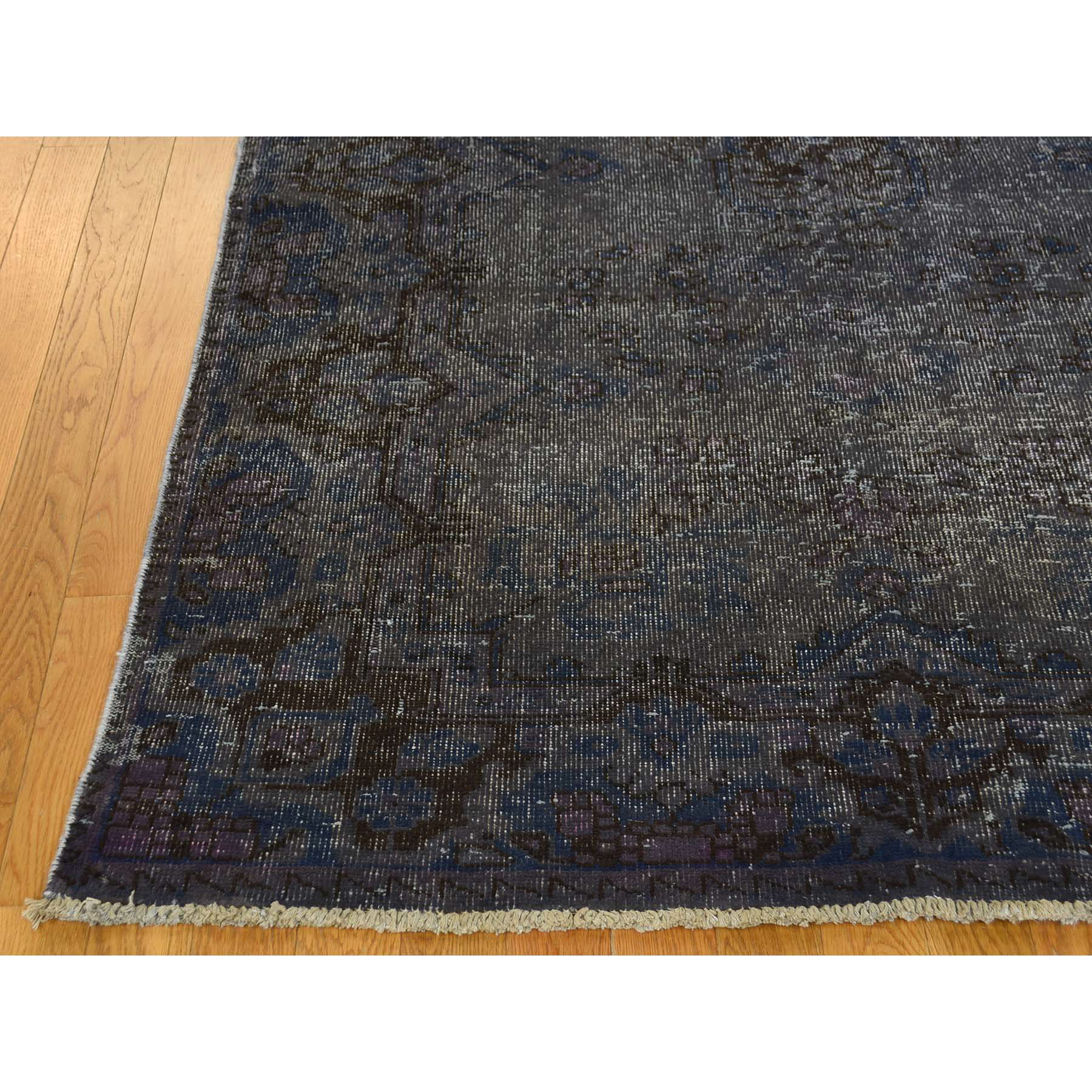 4-10--x9-10-- Persian Overdyed Hamadan Worn Hand-Knotted Wide Runner Rug 