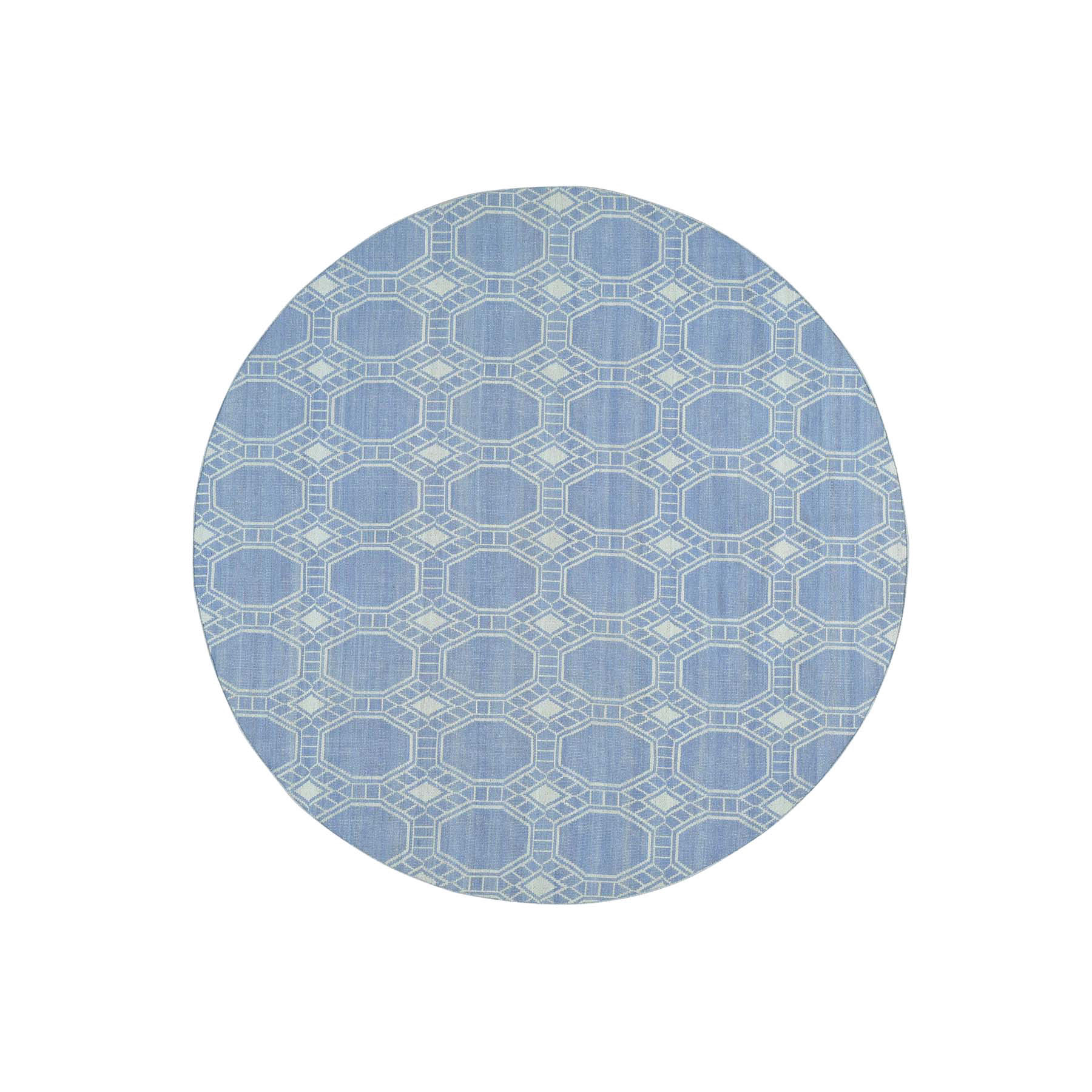 6-x6- Hand-Woven Flat Weave Reversible Durie Kilim Round Rug 