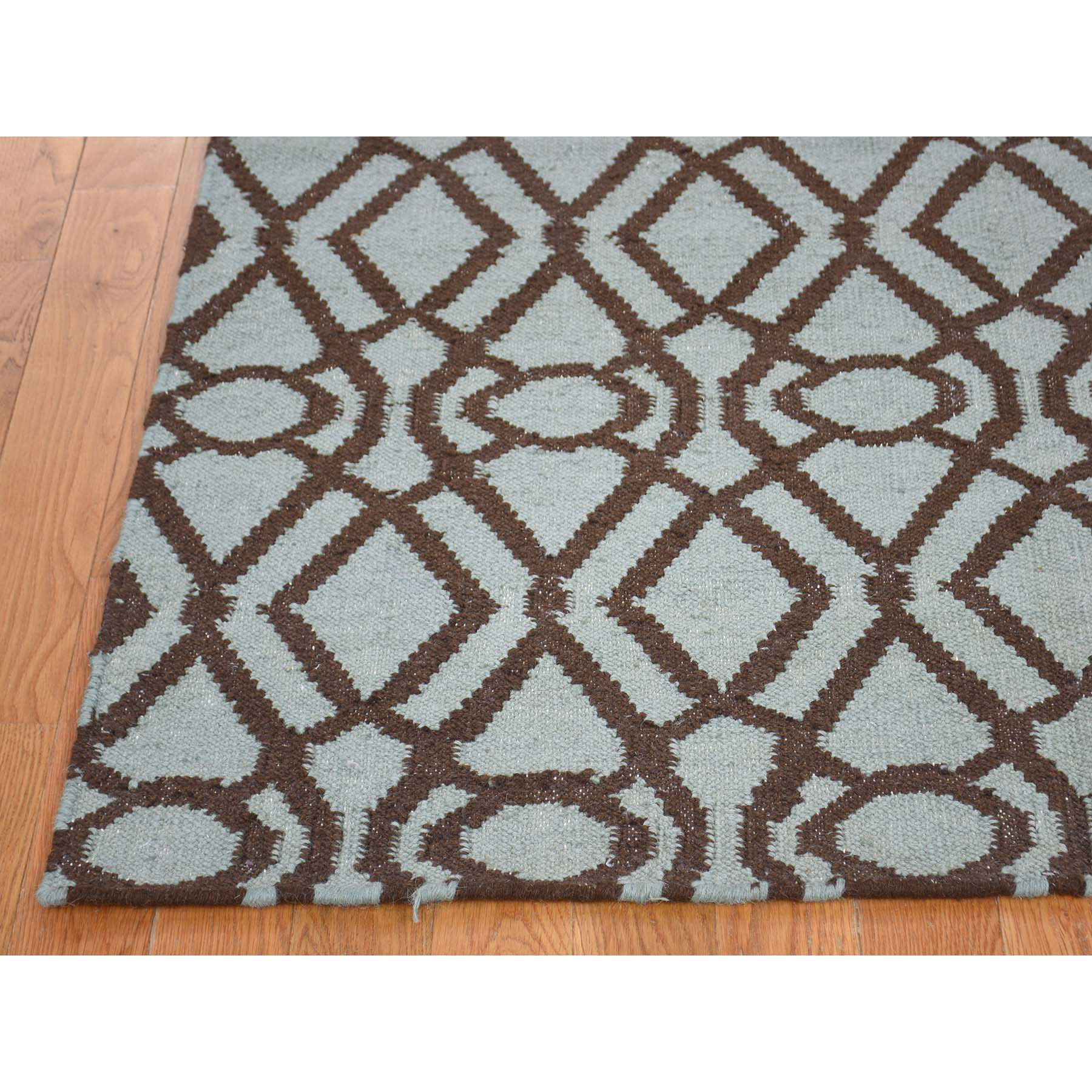 4-2--x5-10-- Pure Wool Hand Woven Grey Durie Kilim Reversible Rug 
