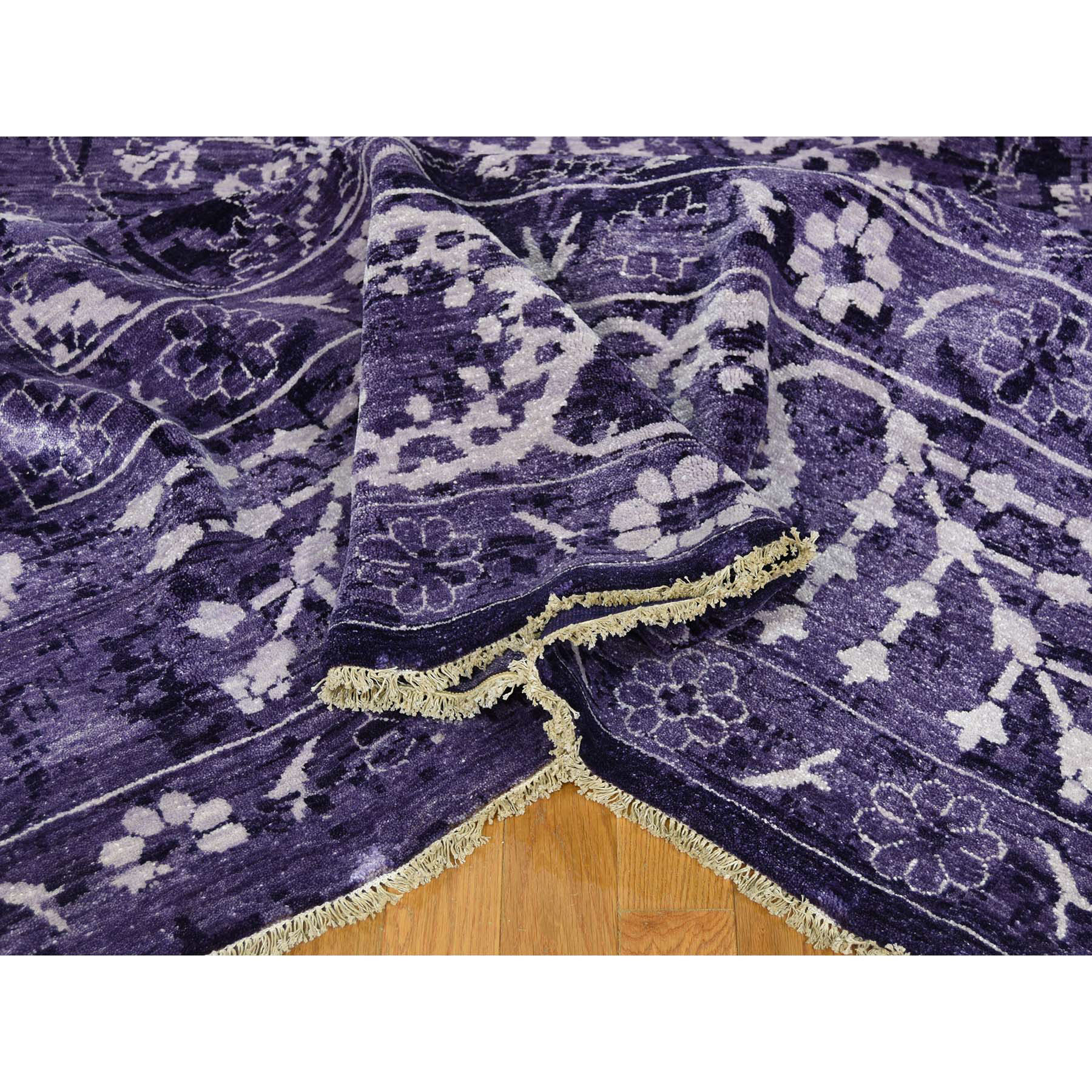 9-x12- Purple Wool And Silk Hand-Knotted Tone on Tone Tabriz Rug 